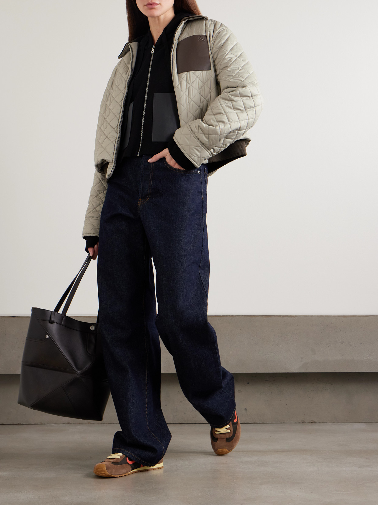 Loewe Corduroy- And Leather-trimmed Quilted Shell Jacket In Gray