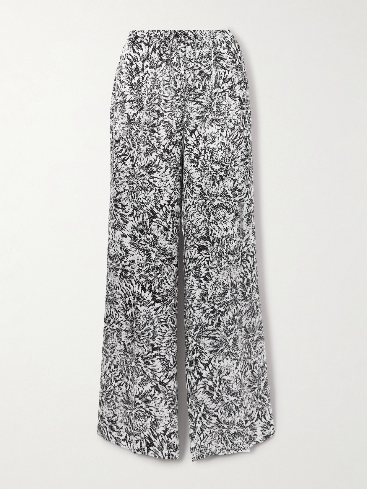 Dries Van Noten Pleated Printed Silk-satin Wide-leg Pants In Black