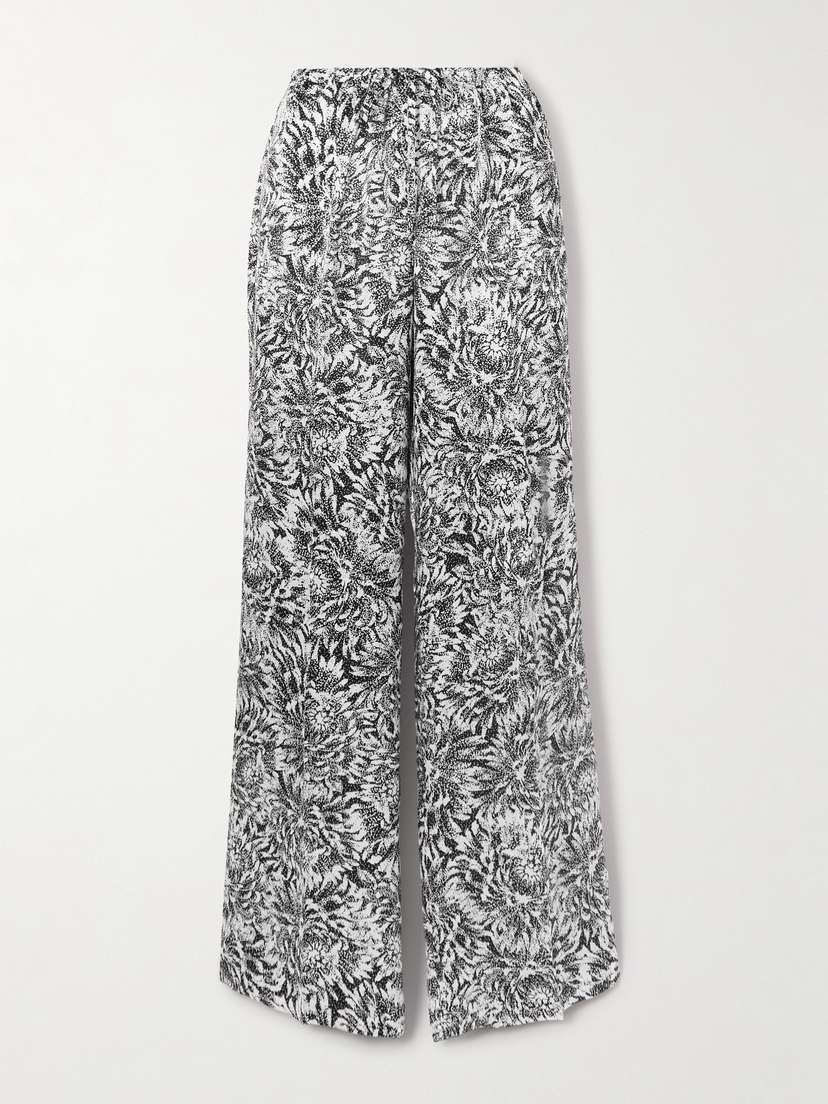 Dries Van Noten Pleated Printed Silk-satin Wide-leg Pants