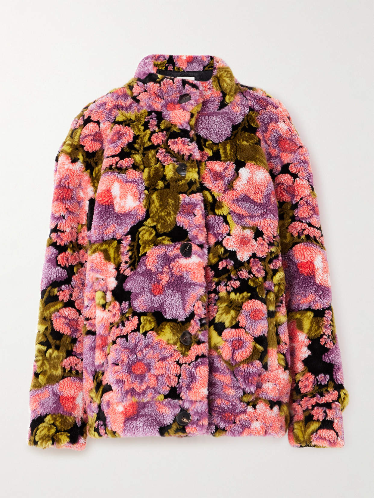Dries Van Noten Floral-print Fleece Jacket In Pink