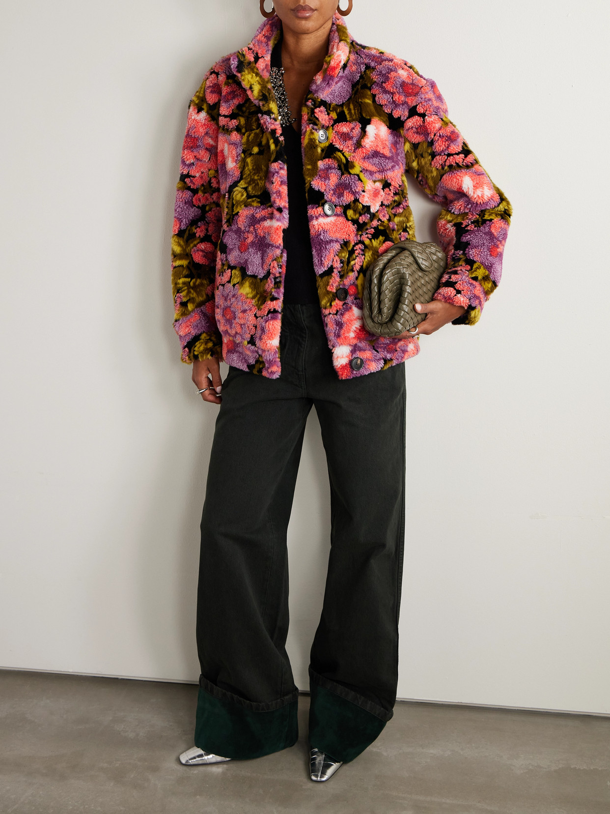 Dries Van Noten Floral-print Fleece Jacket In Pink