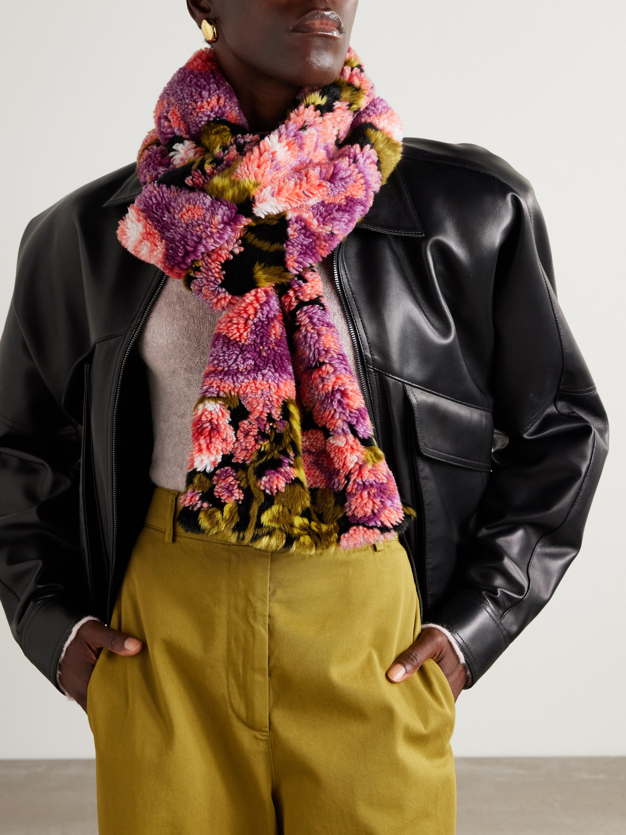 Dries Van Noten Shearling-jacquard Scarf In Pink