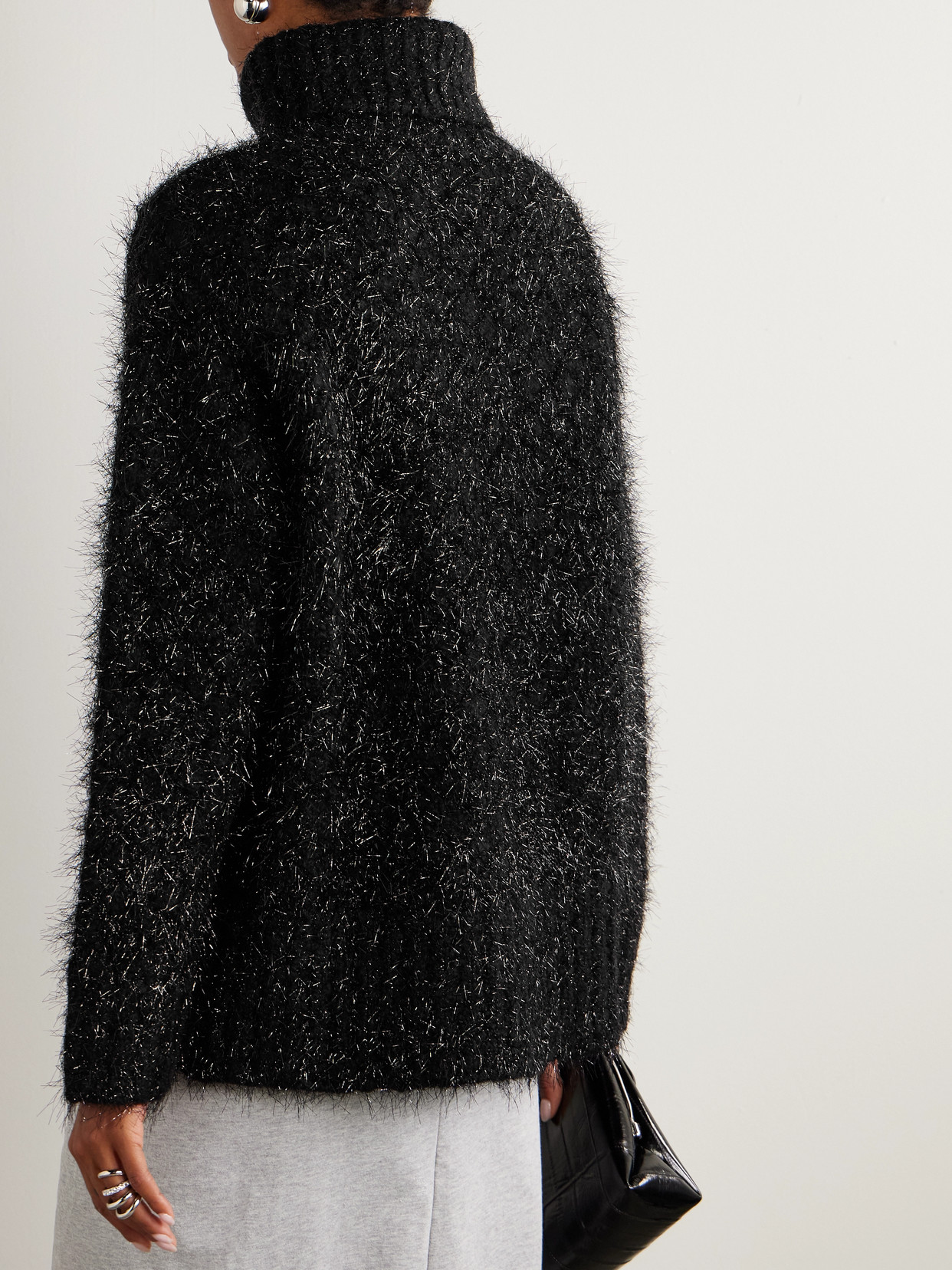 Dries Van Noten Metallic Wool-blend Turtleneck Sweater In Black