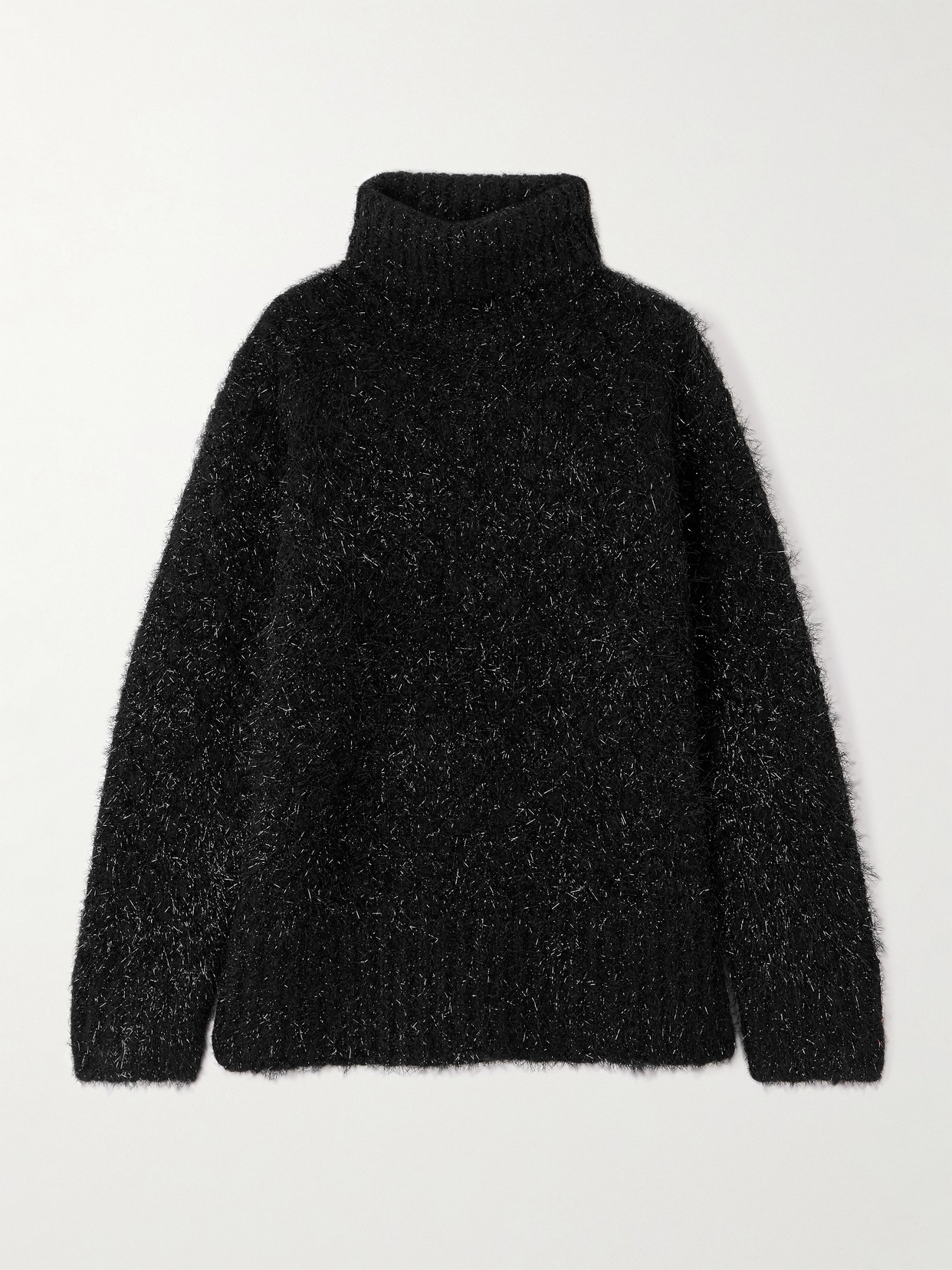 Dries Van Noten Metallic Wool-blend Turtleneck Sweater In Black