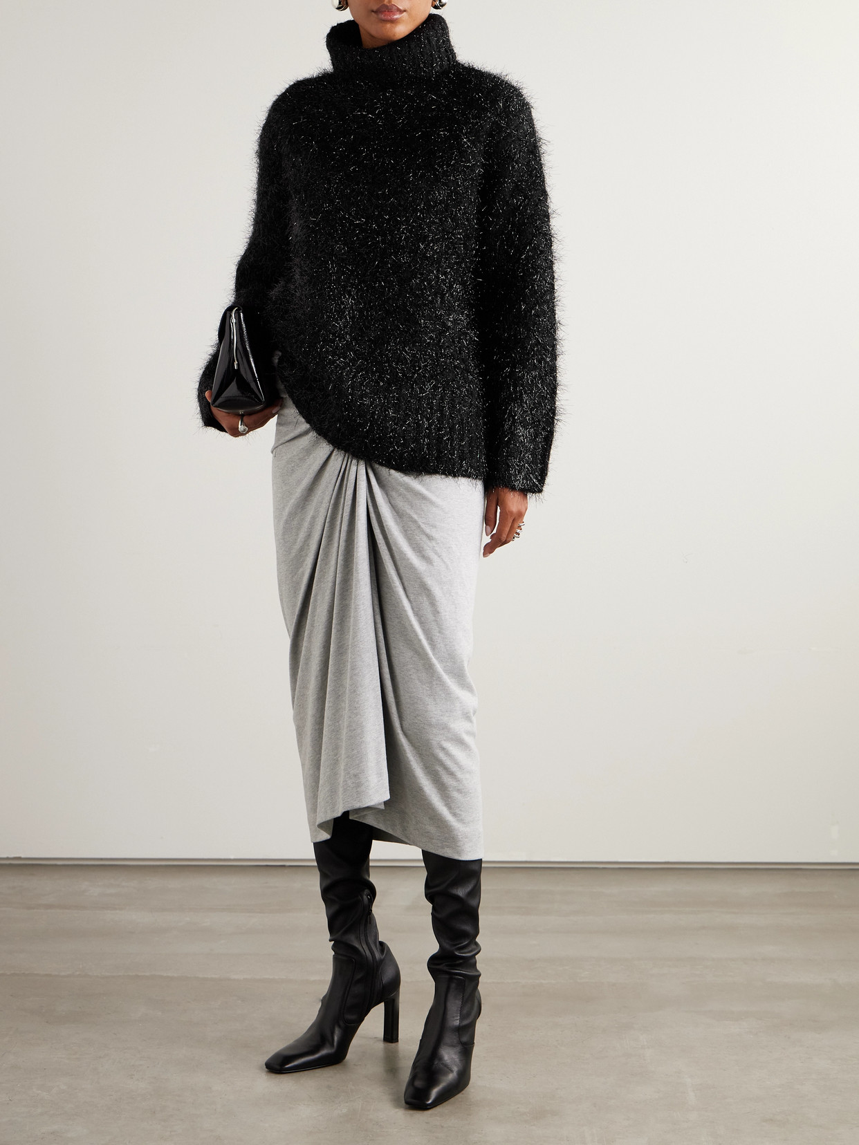 Dries Van Noten Metallic Wool-blend Turtleneck Sweater In Black