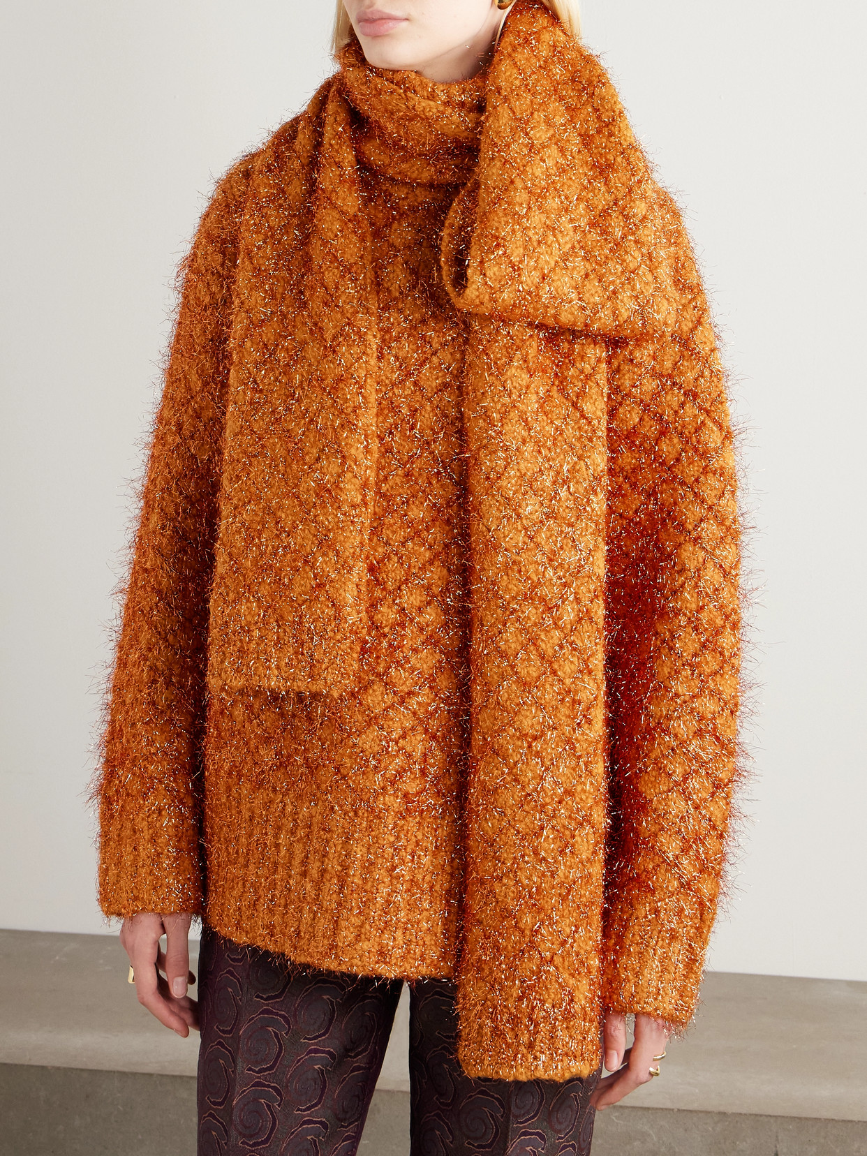 Dries Van Noten Metallic Wool-blend Scarf In Orange