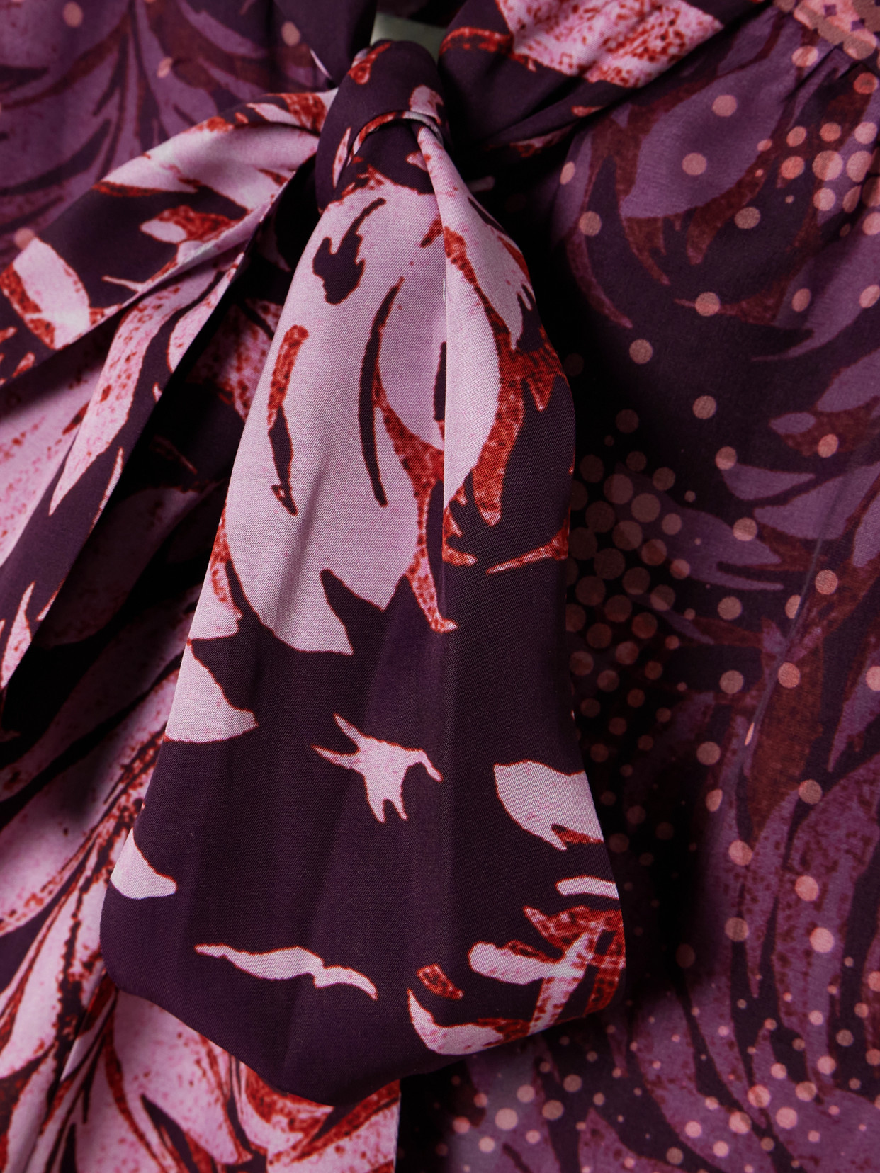 Dries Van Noten Tie-neck Floral-print Satin Midi Dress In Multi