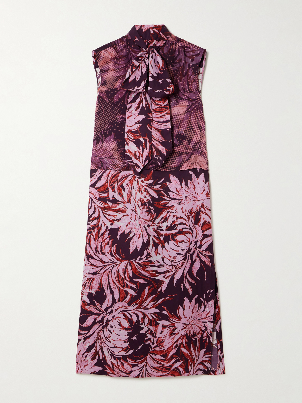 Dries Van Noten Tie-neck Floral-print Satin Midi Dress In Multi