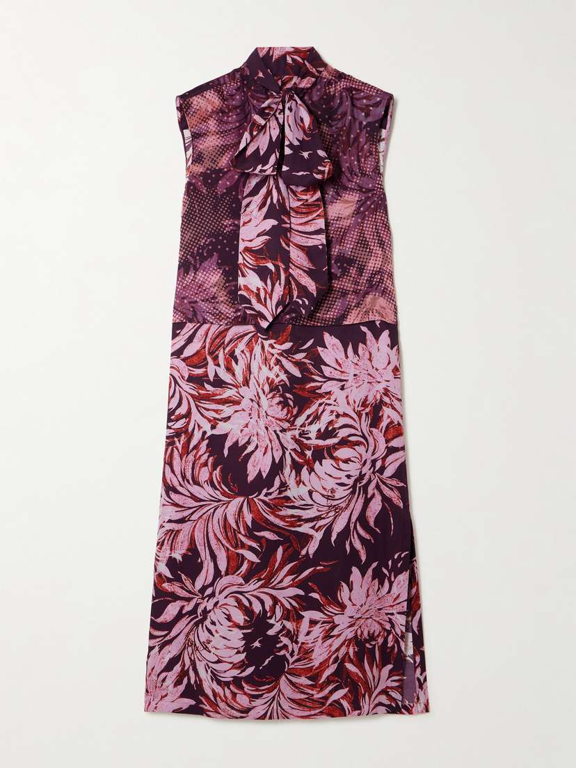 Dries Van Noten Tie-neck Floral-print Satin Midi Dress