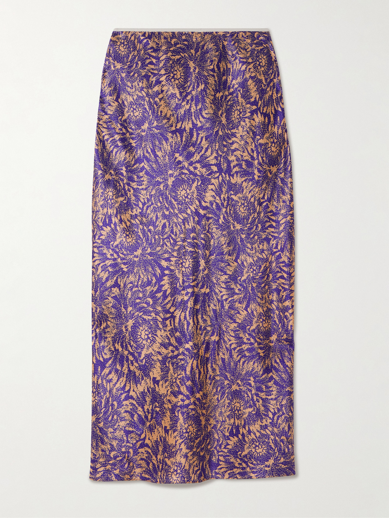 Dries Van Noten Printed Silk Midi Skirt In Purple