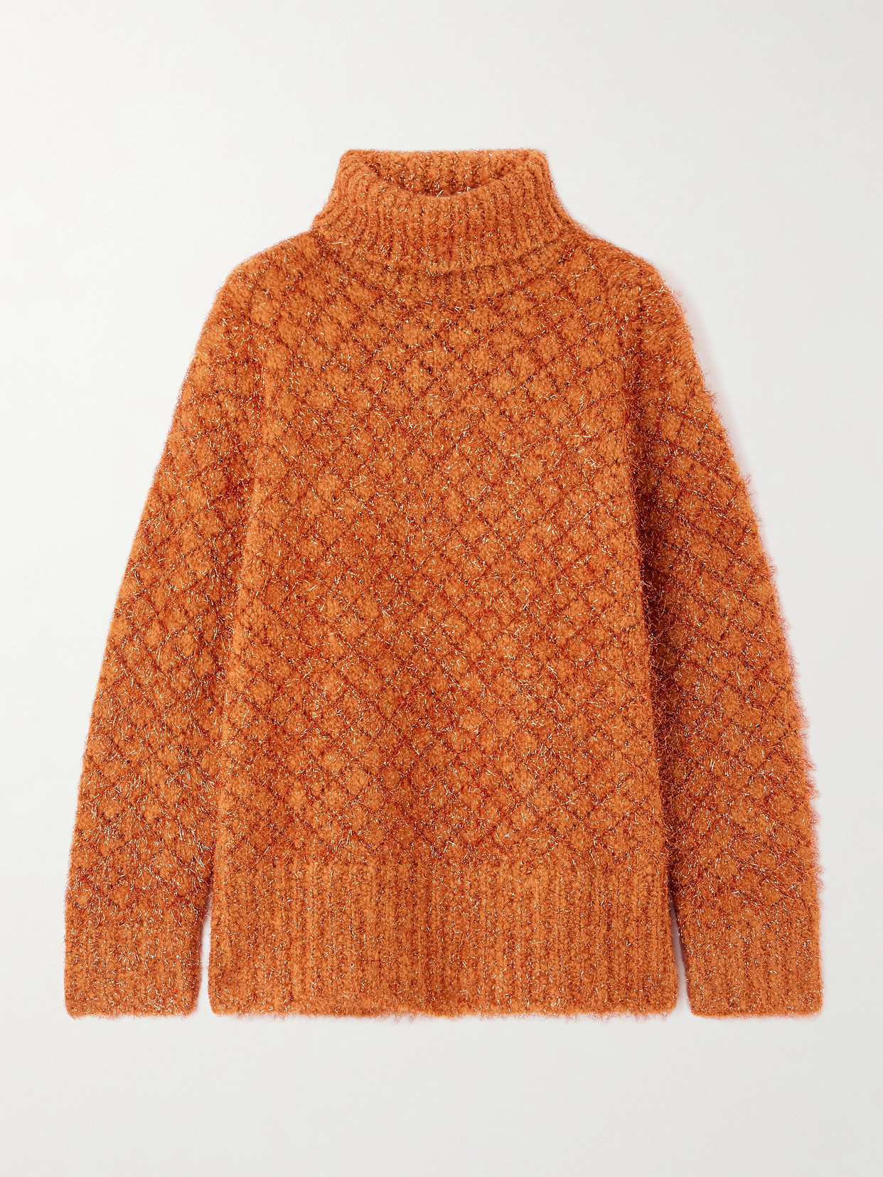 Dries Van Noten Metallic Wool-blend Turtleneck Sweater In Orange
