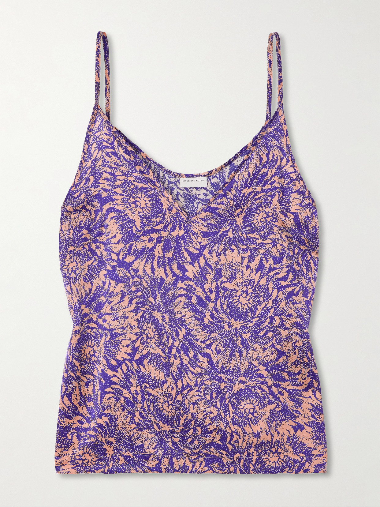 Dries Van Noten Printed Silk-satin Tank In Purple