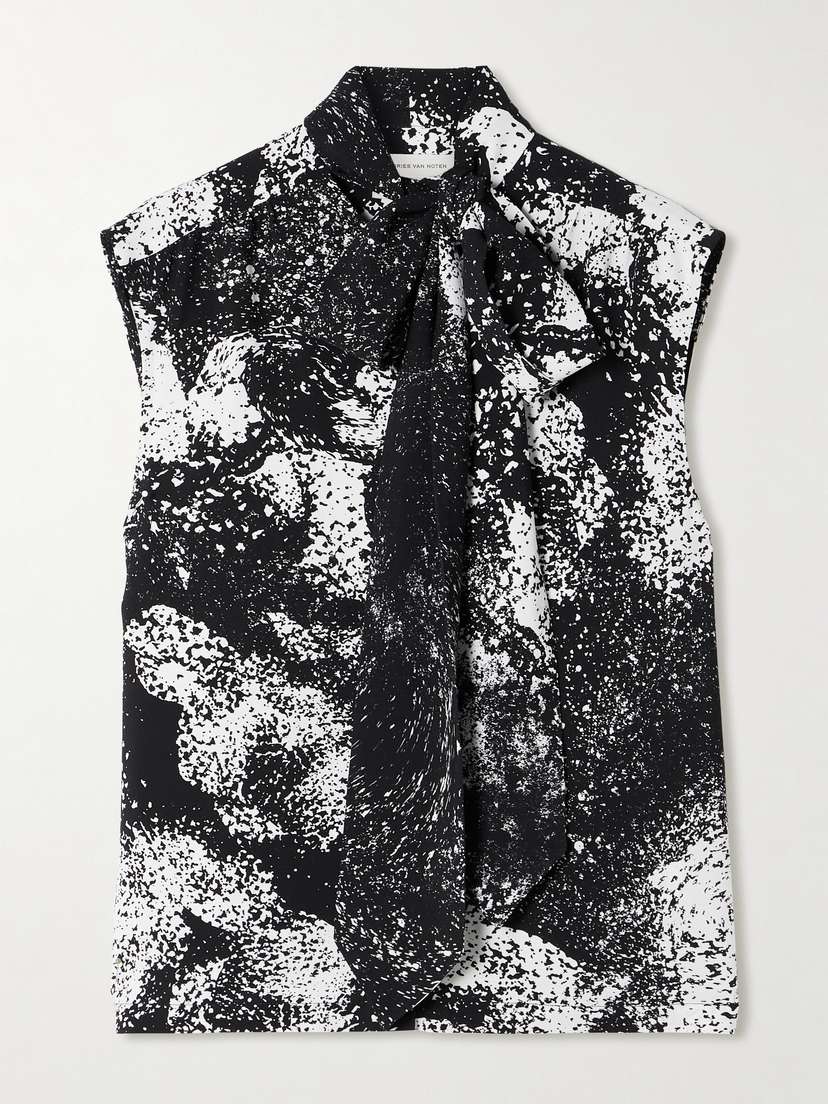 Dries Van Noten Tie-neck Printed Crepe Top
