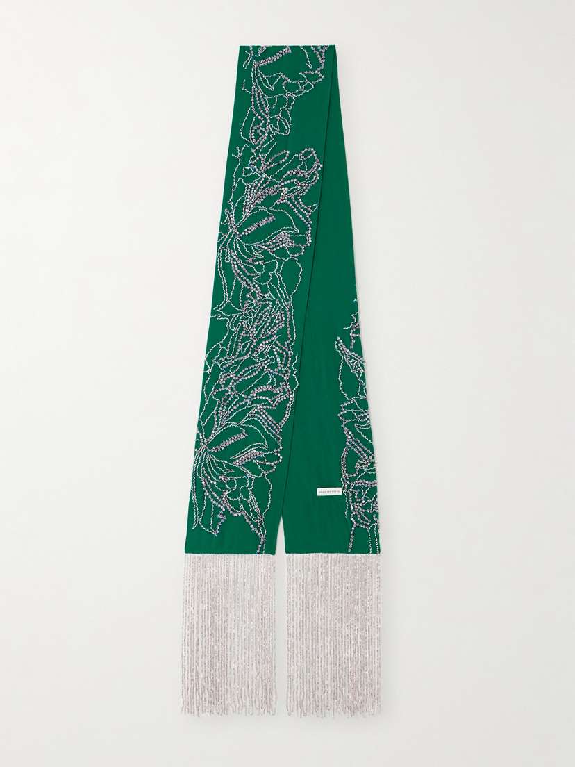 Dries Van Noten Fringed Crystal-embellished Silk Scarf