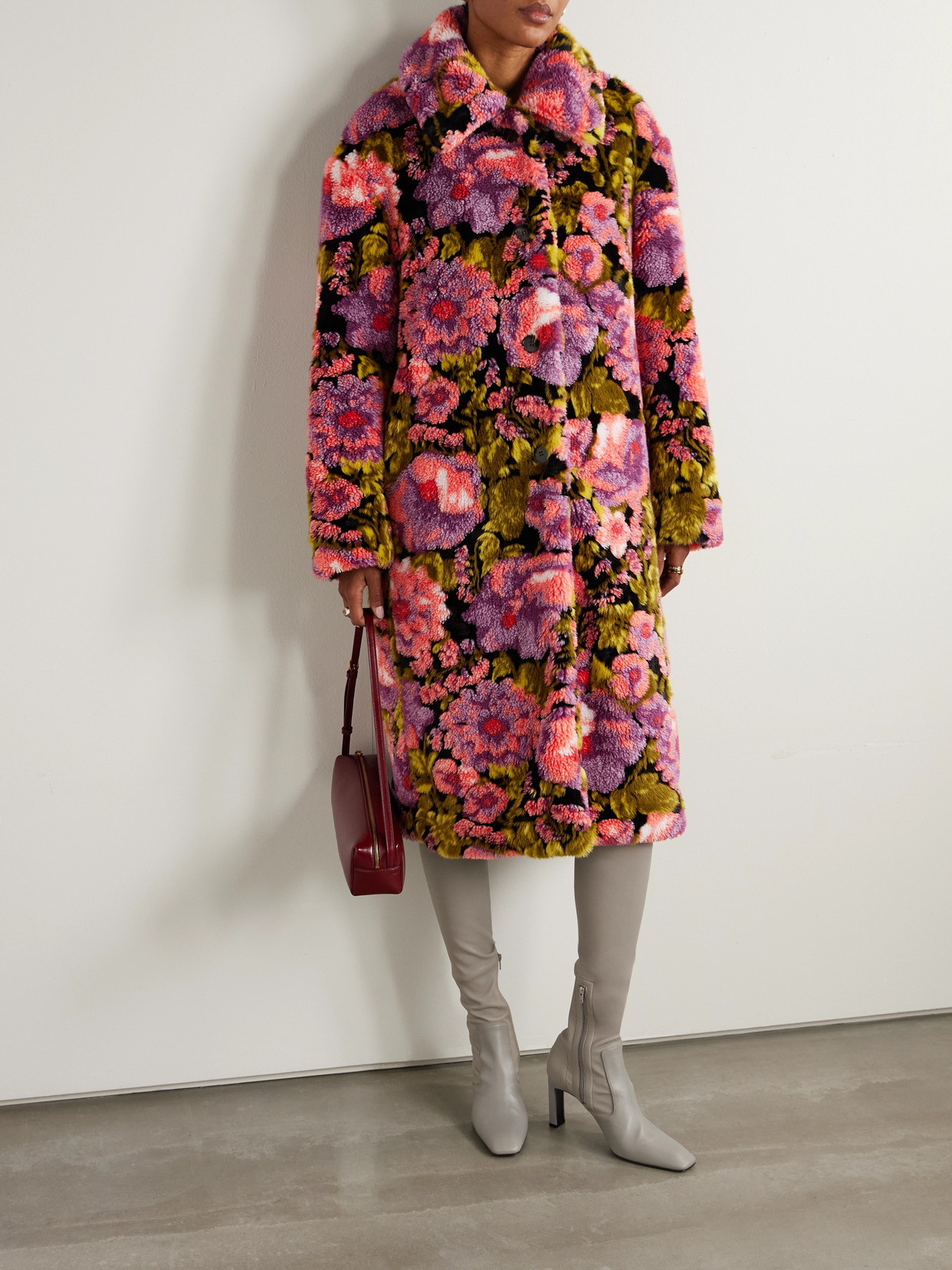 Dries Van Noten Womens Pink Rendas Long Teddy Woven Coat In Pink