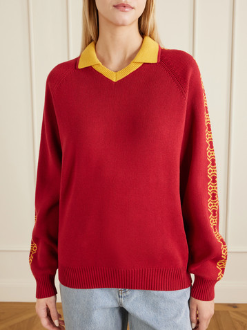 Wales Bonner - Roots embroidered ribbed polo shirt | Plush