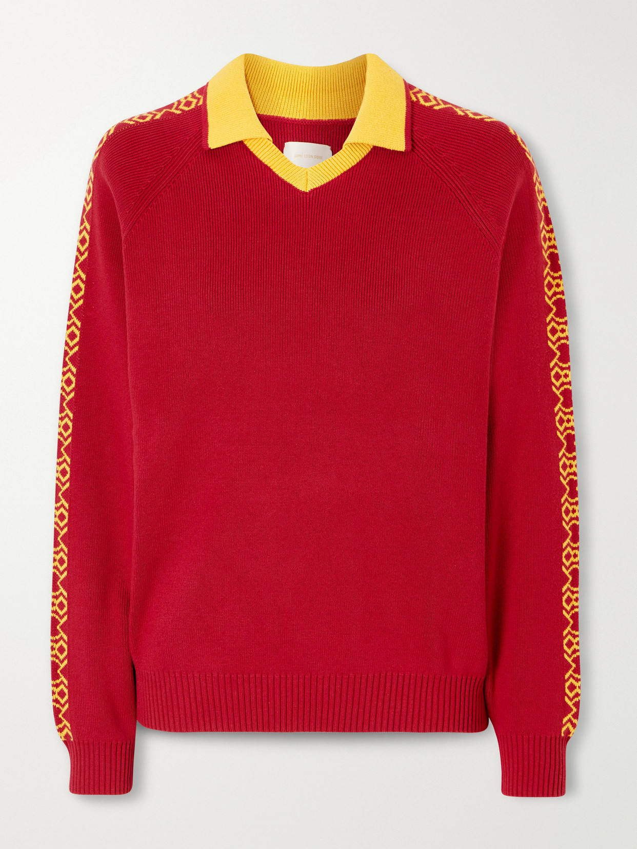 Aimé Leon Dore Ribbed-knit Cotton Polo Sweater In Red