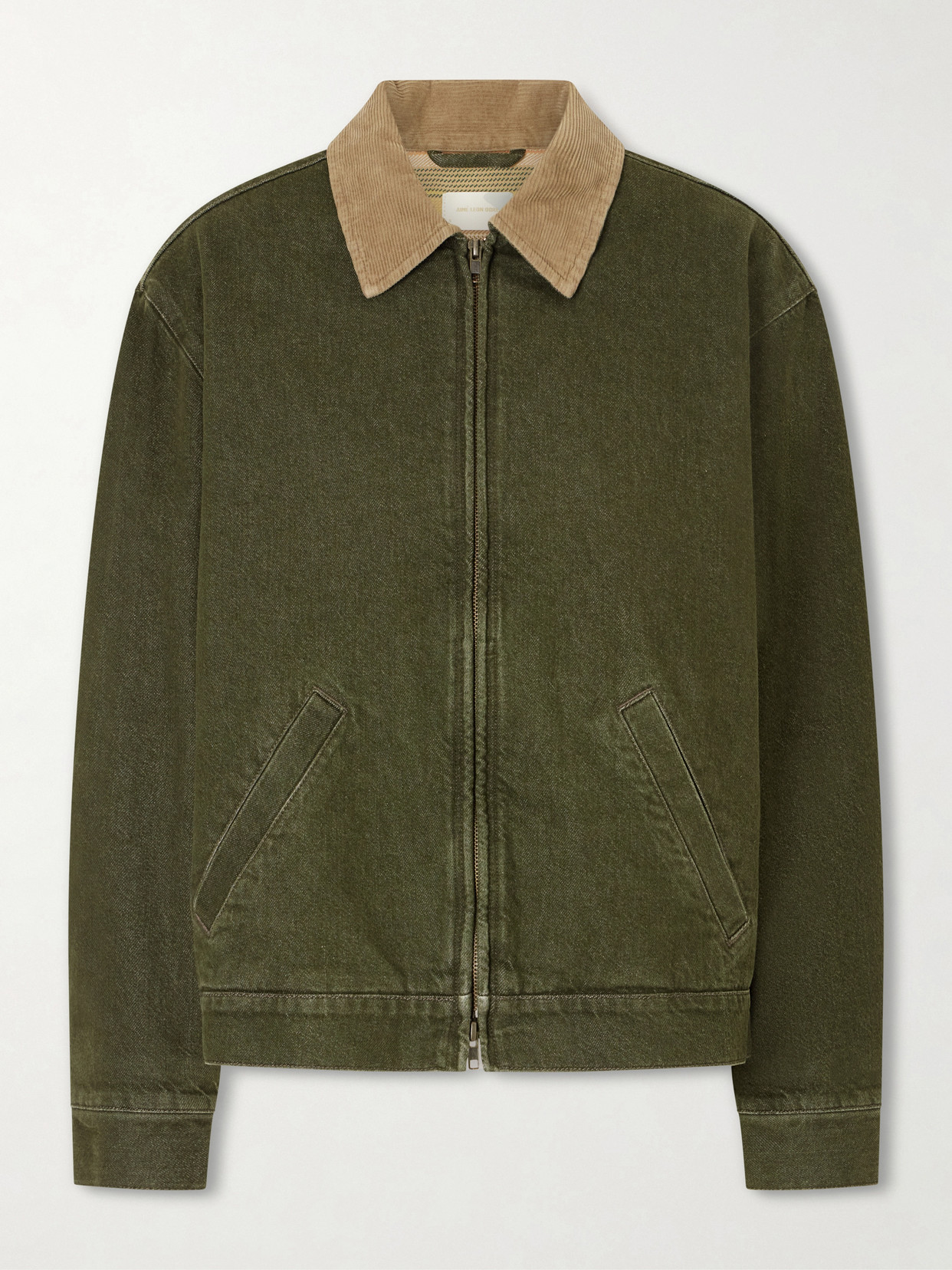 Aimé Leon Dore Corduroy-trimmed Denim Jacket In Green