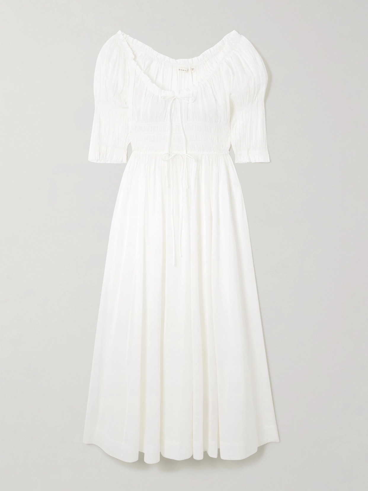Doen Ischia Shirred Organic Cotton-blend Voile Midi Dress In White