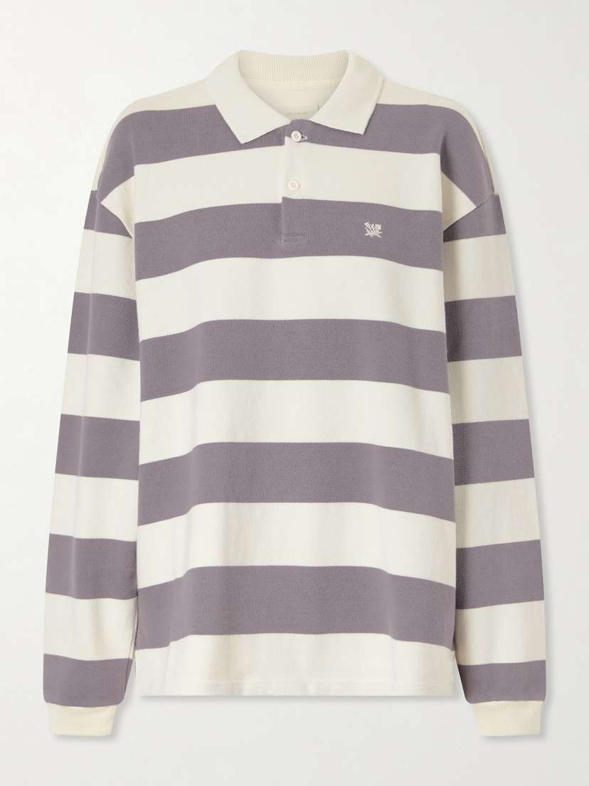 Aimé Leon Dore Striped Cotton-jersey Polo Sweater