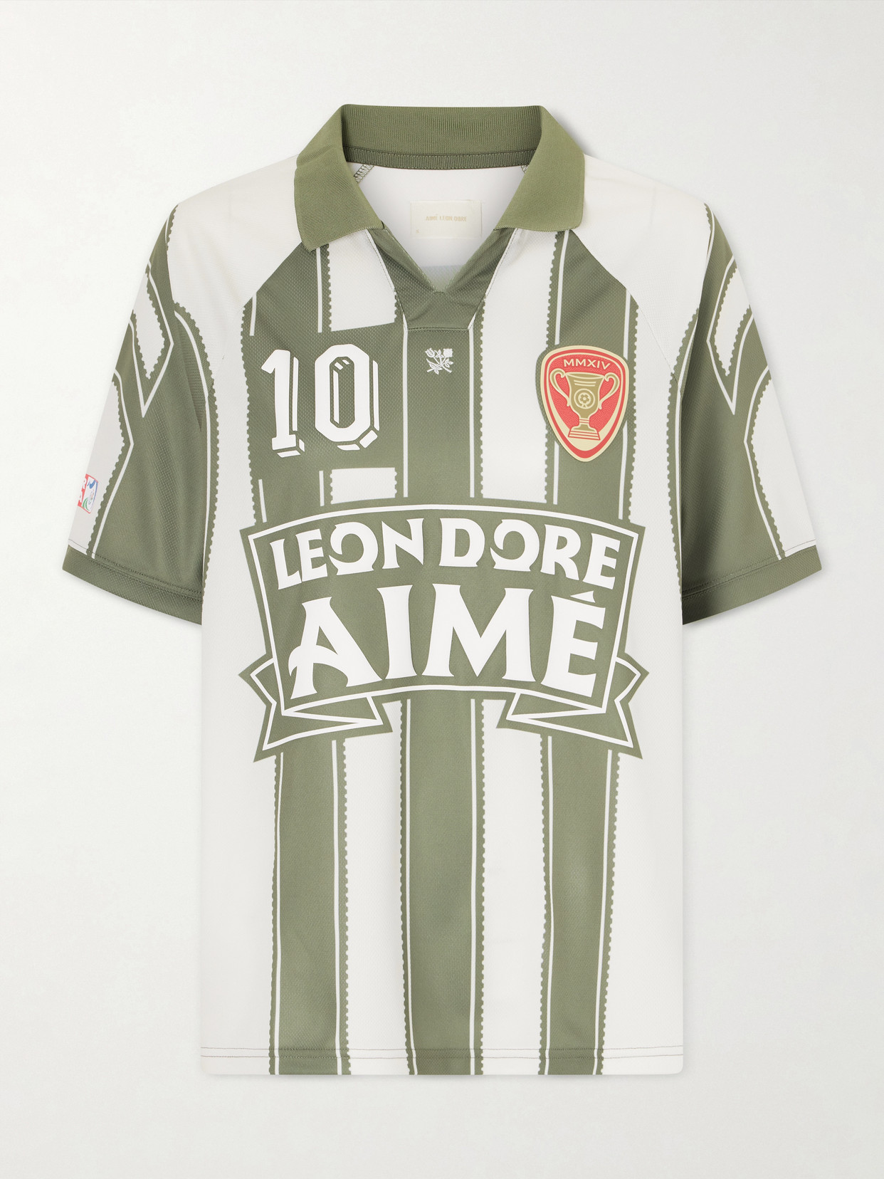 Aimé Leon Dore Logo-appliquéd Striped Jersey T-shirt In Green
