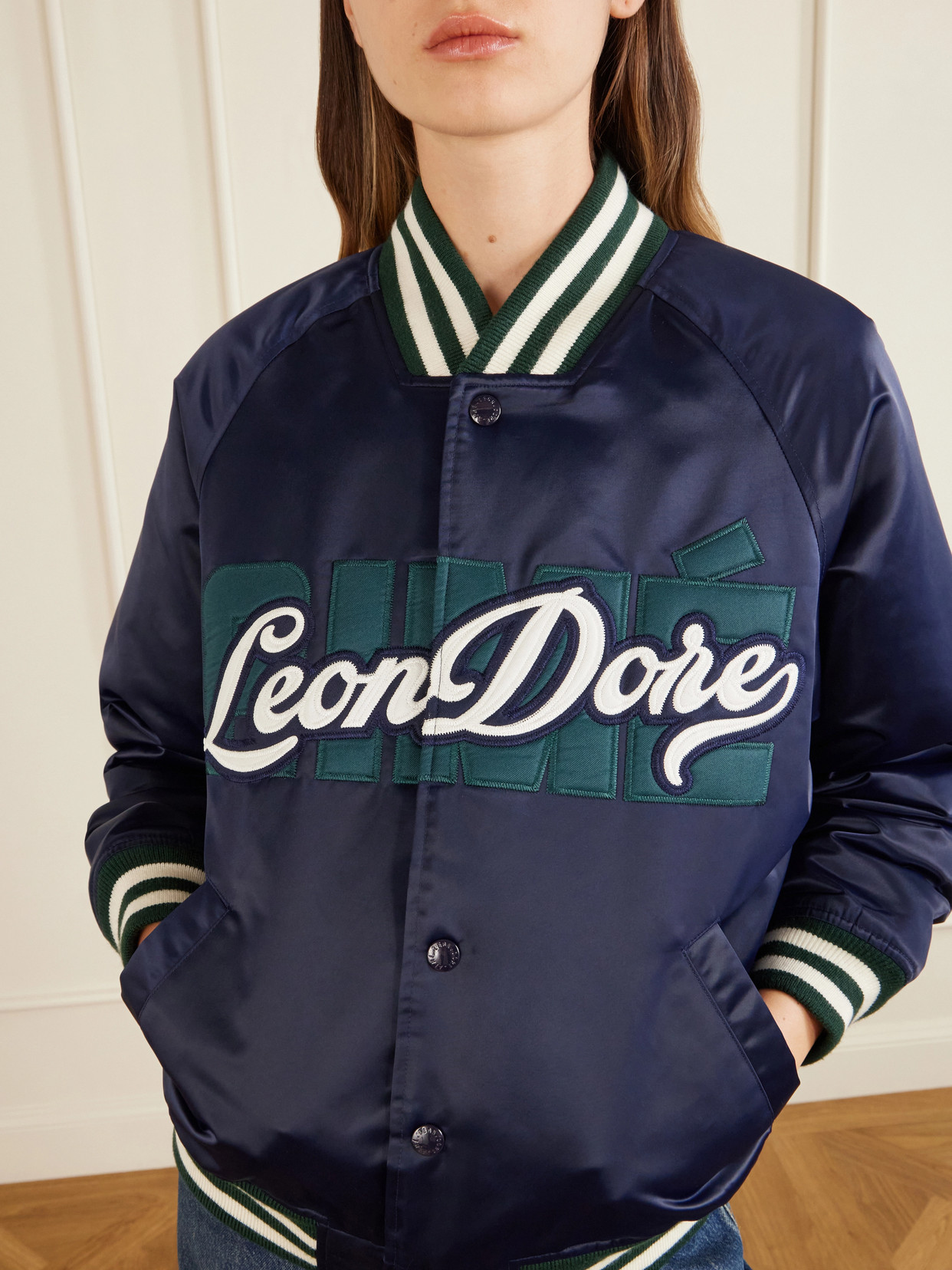 Aimé Leon Dore - Logo-Embroidered Satin Padded Varsity Jacket
