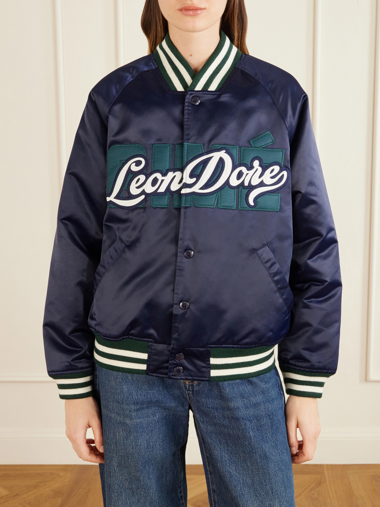 Aimé Leon Dore - Logo-Embroidered Satin Padded Varsity Jacket