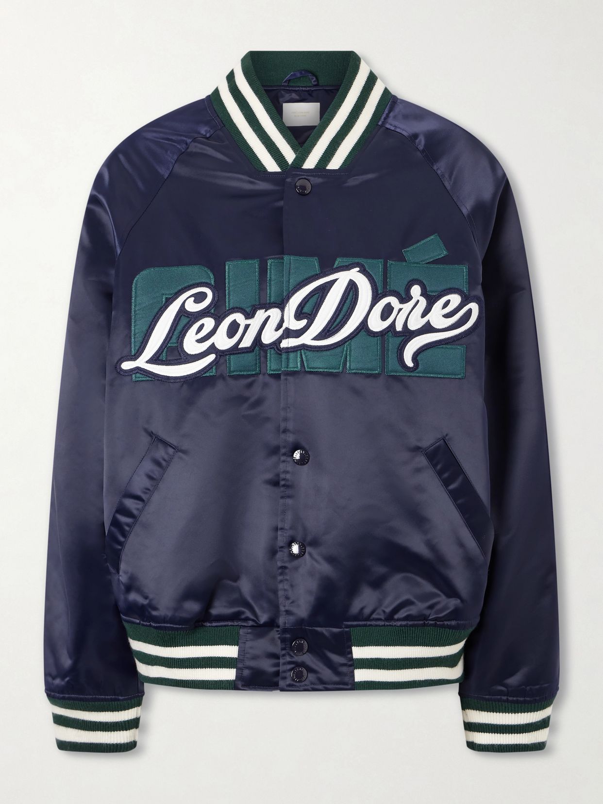 Logo-embroidered satin padded varsity jacket