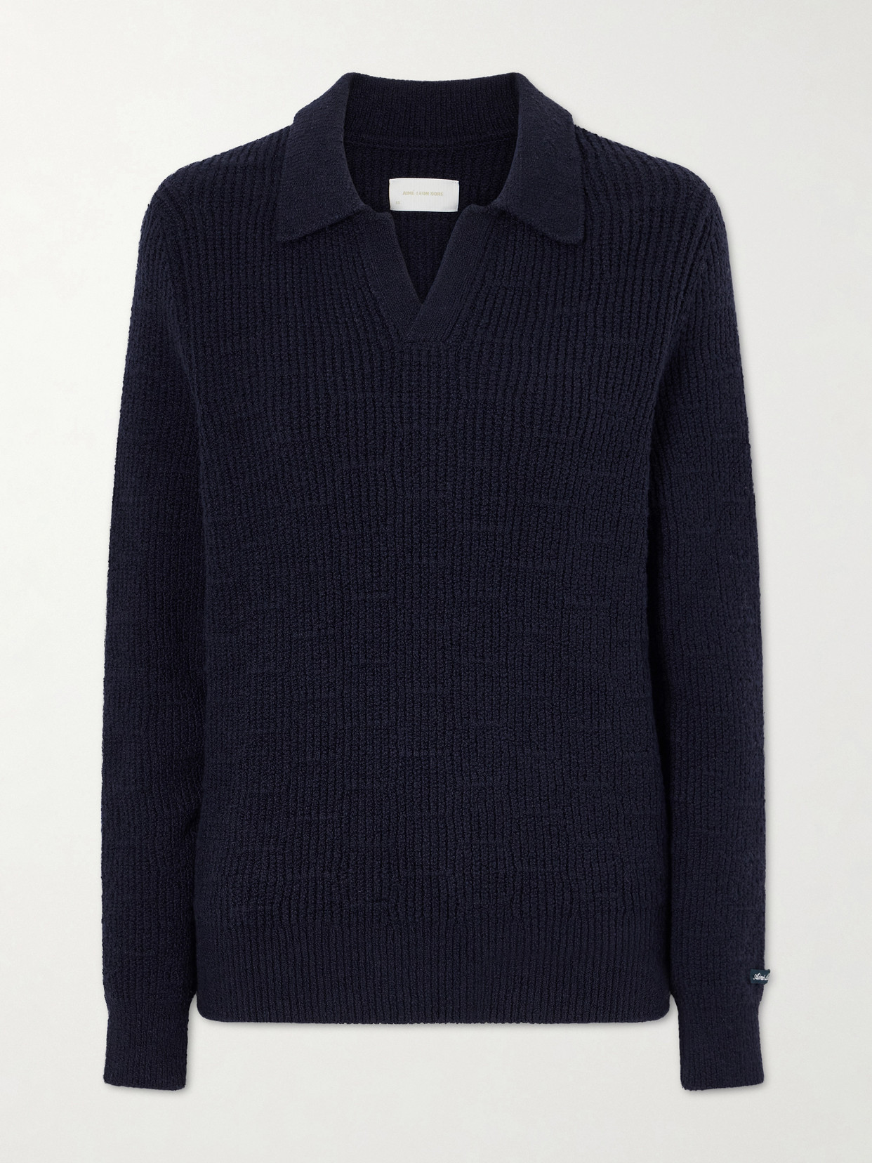 Aimé Leon Dore Ribbed-knit Cotton-blend Bouclé Polo Shirt In Black