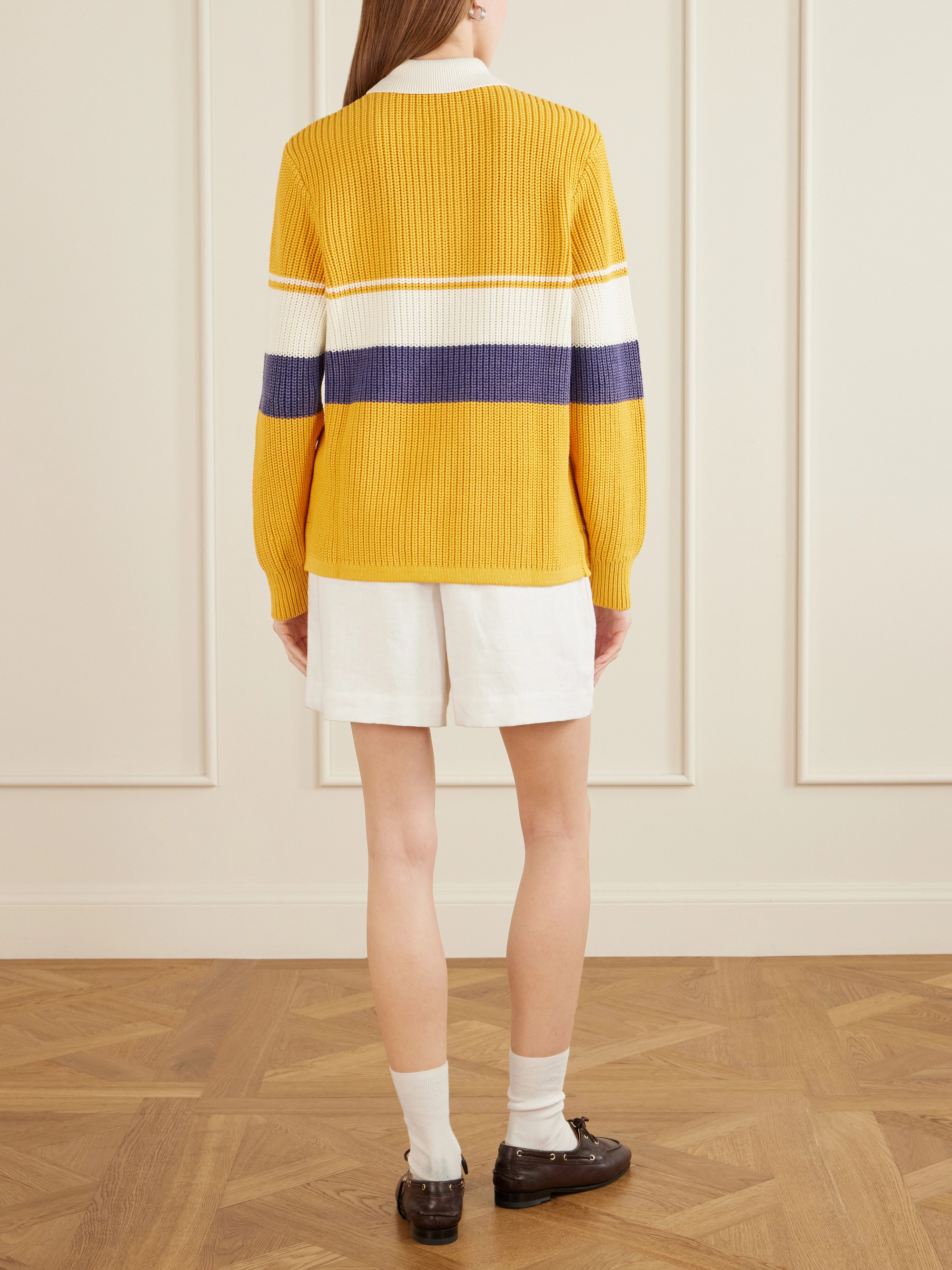 AIMÉ LEON DORE Striped ribbed-knit cotton polo shirt thumbnail