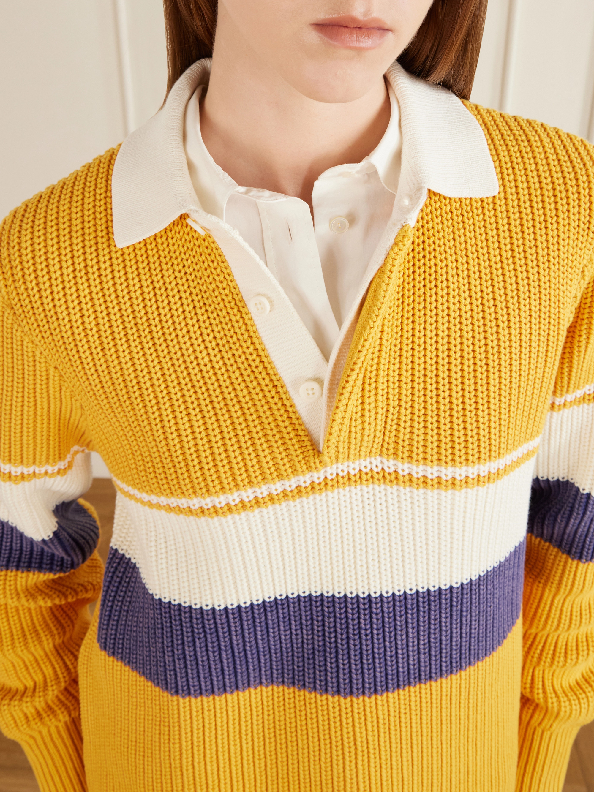 AIMÉ LEON DORE Striped ribbed-knit cotton polo shirt thumbnail