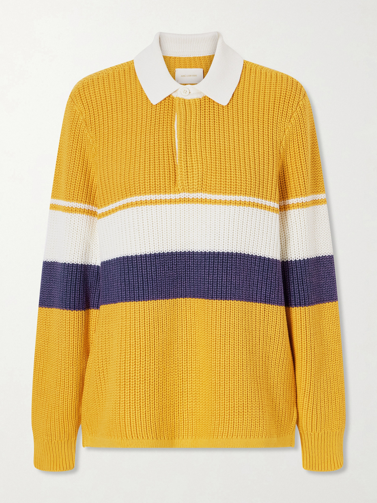 Aimé Leon Dore Striped Ribbed-knit Cotton Polo Shirt In Yellow