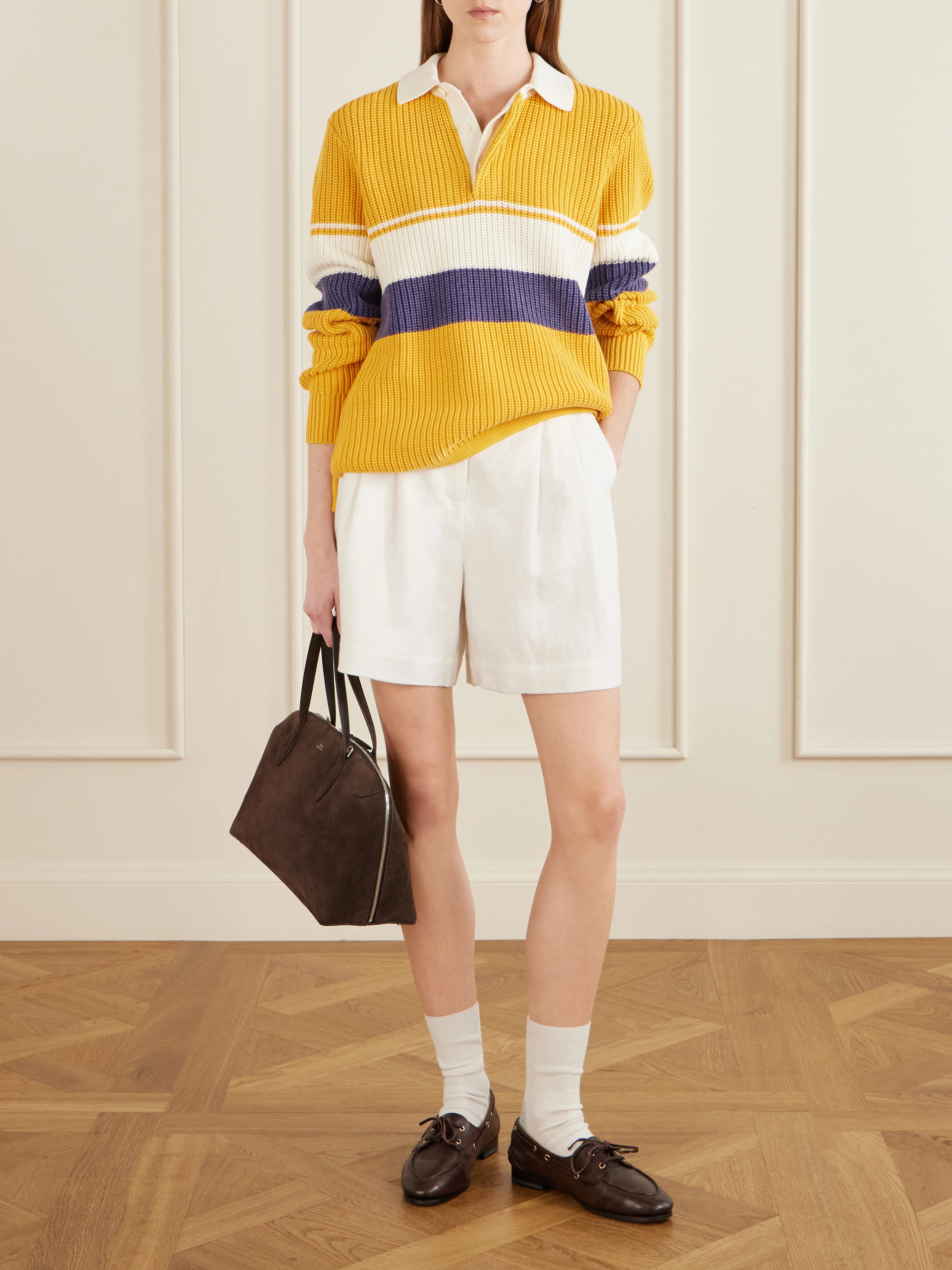 AIMÉ LEON DORE Striped ribbed-knit cotton polo shirt thumbnail