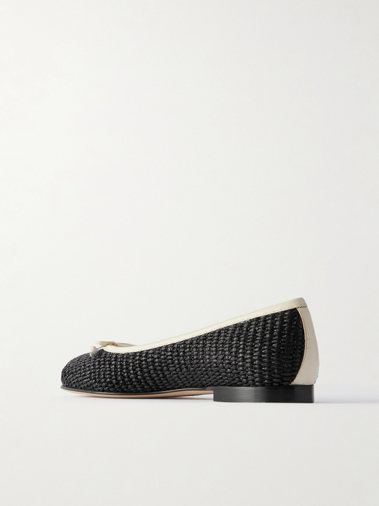 Manolo Blahnik Veralli Leather-trimmed Raffia Ballet Flats