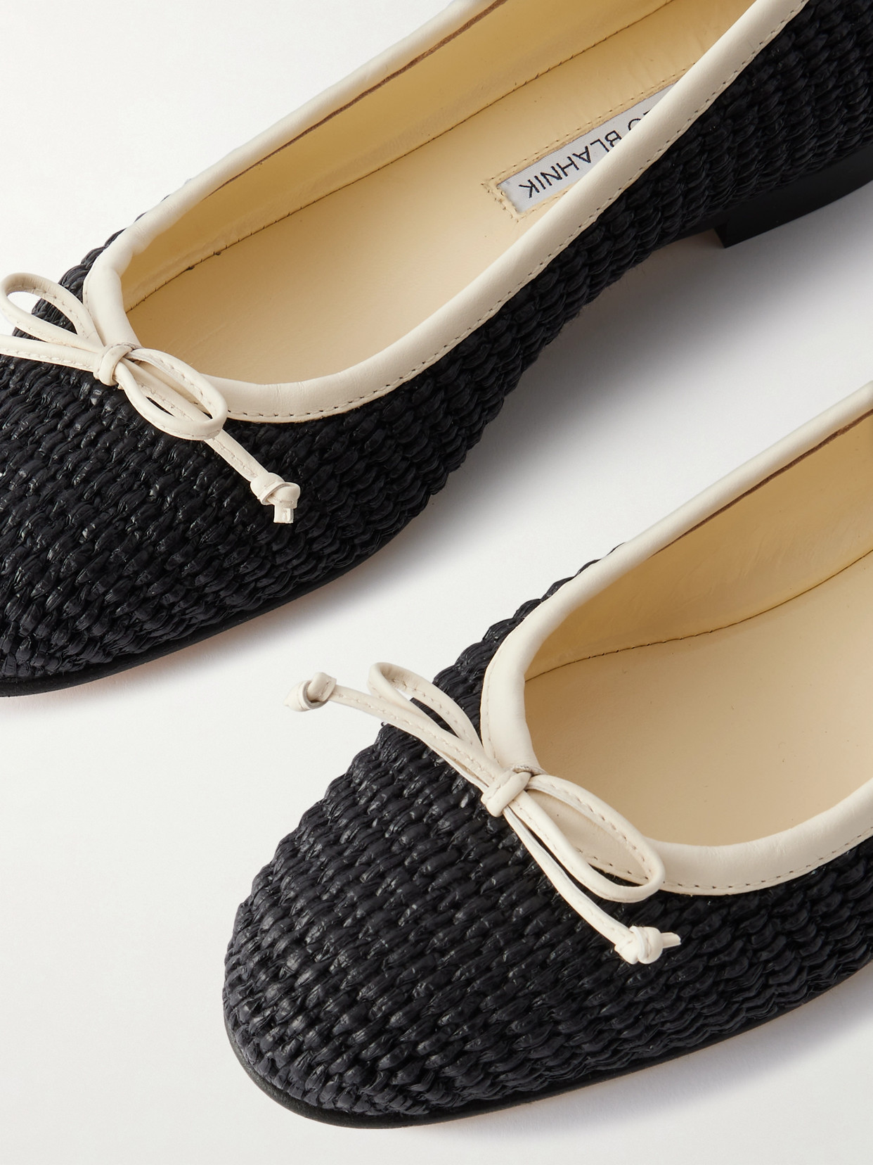 Manolo Blahnik Veralli Leather-trimmed Raffia Ballet Flats