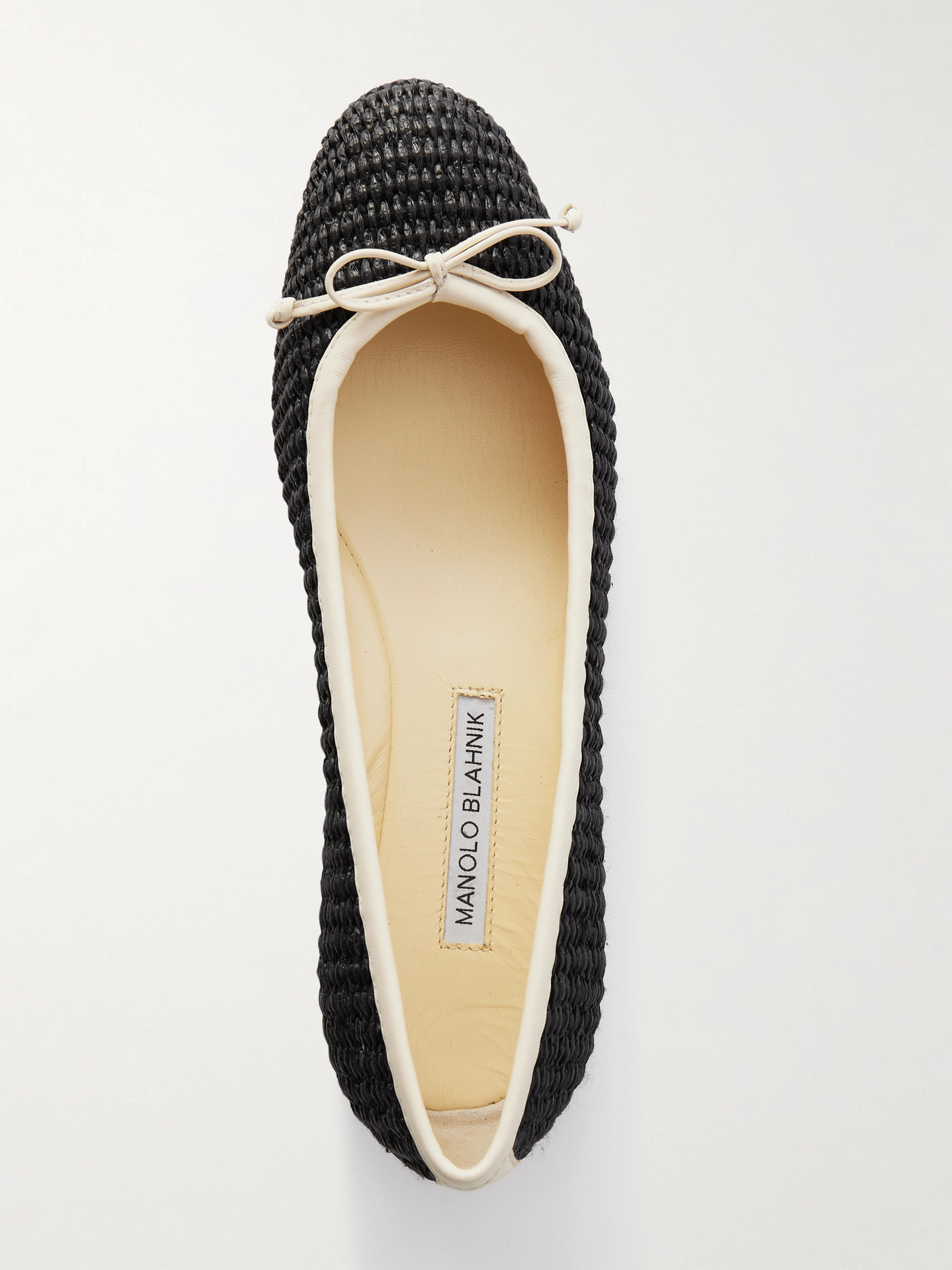 Manolo Blahnik Veralli Leather-trimmed Raffia Ballet Flats
