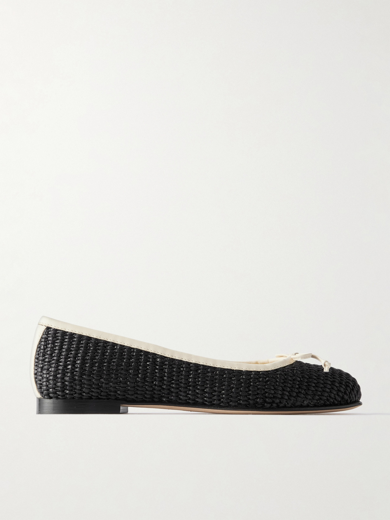 Manolo Blahnik Veralli Leather-trimmed Raffia Ballet Flats In Black