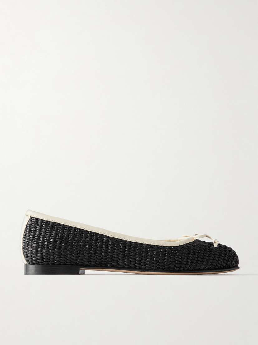 Manolo Blahnik Veralli Leather-trimmed Raffia Ballet Flats