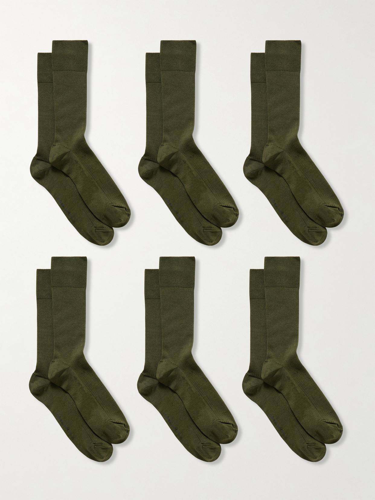 Cdlp Set Of Six Ribbed Cotton-blend Socks In Green