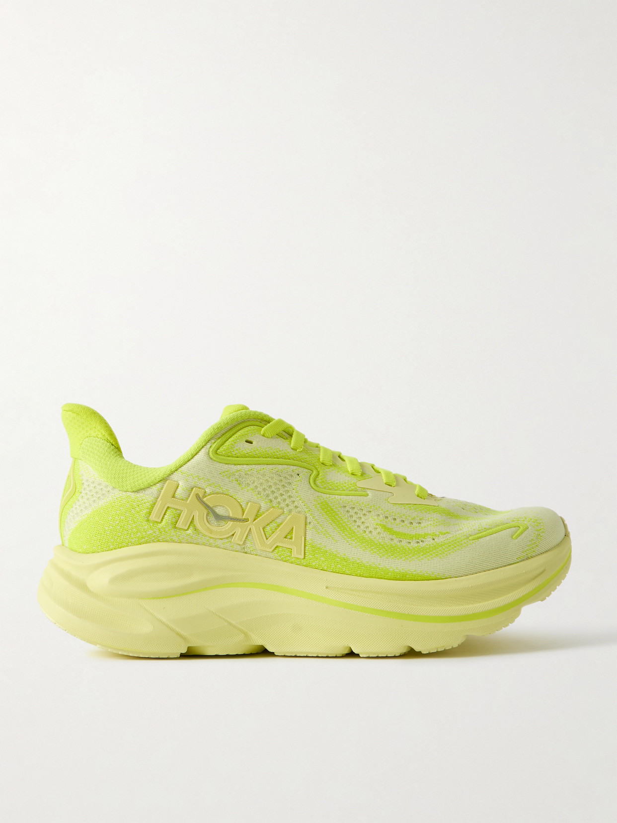 Hoka Clifton 10 Rubber-trimmed Jacquard-mesh Sneakers In Yellow