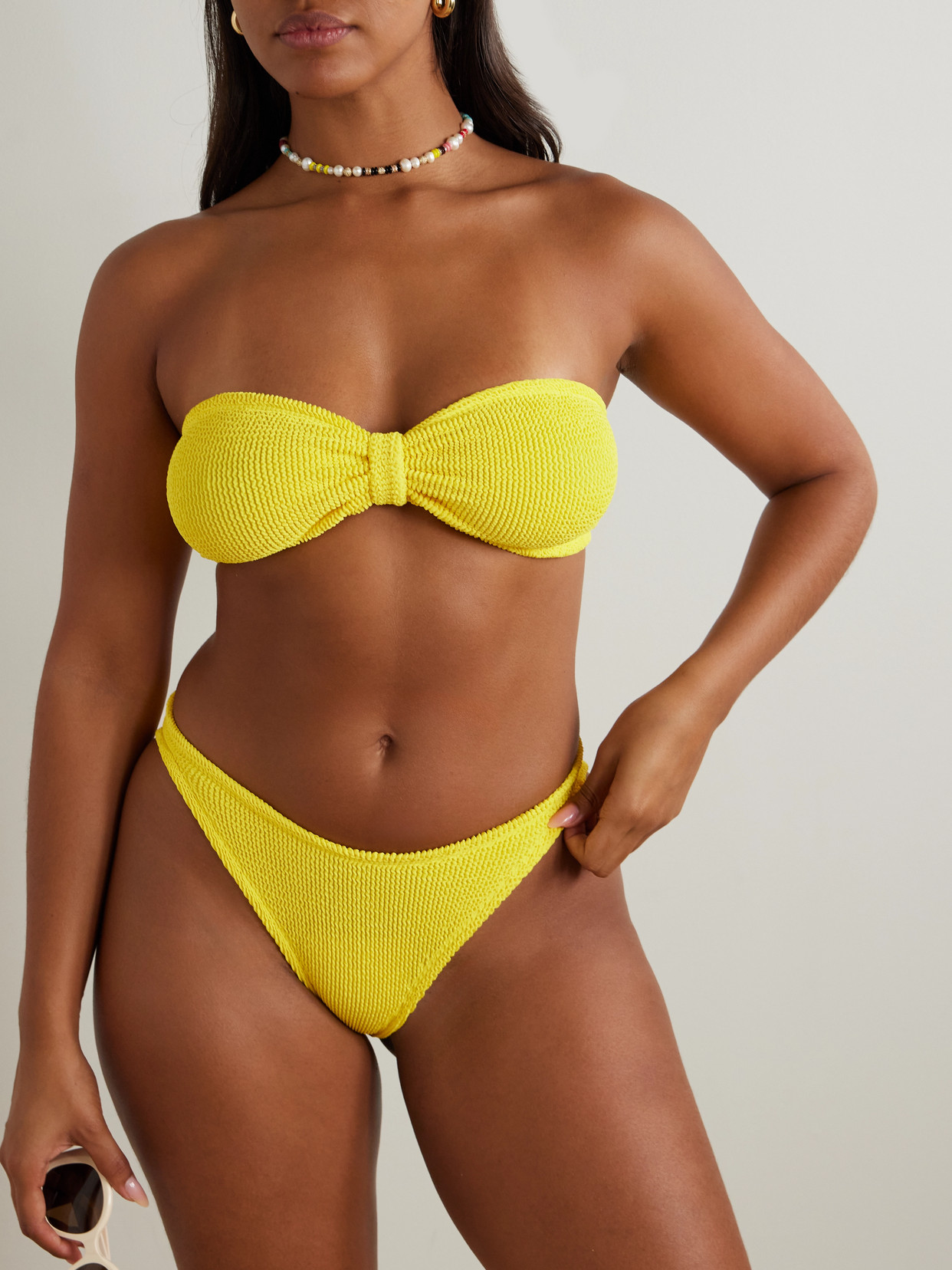 Hunza G Jean Seersucker Bandeau Bikini In Yellow