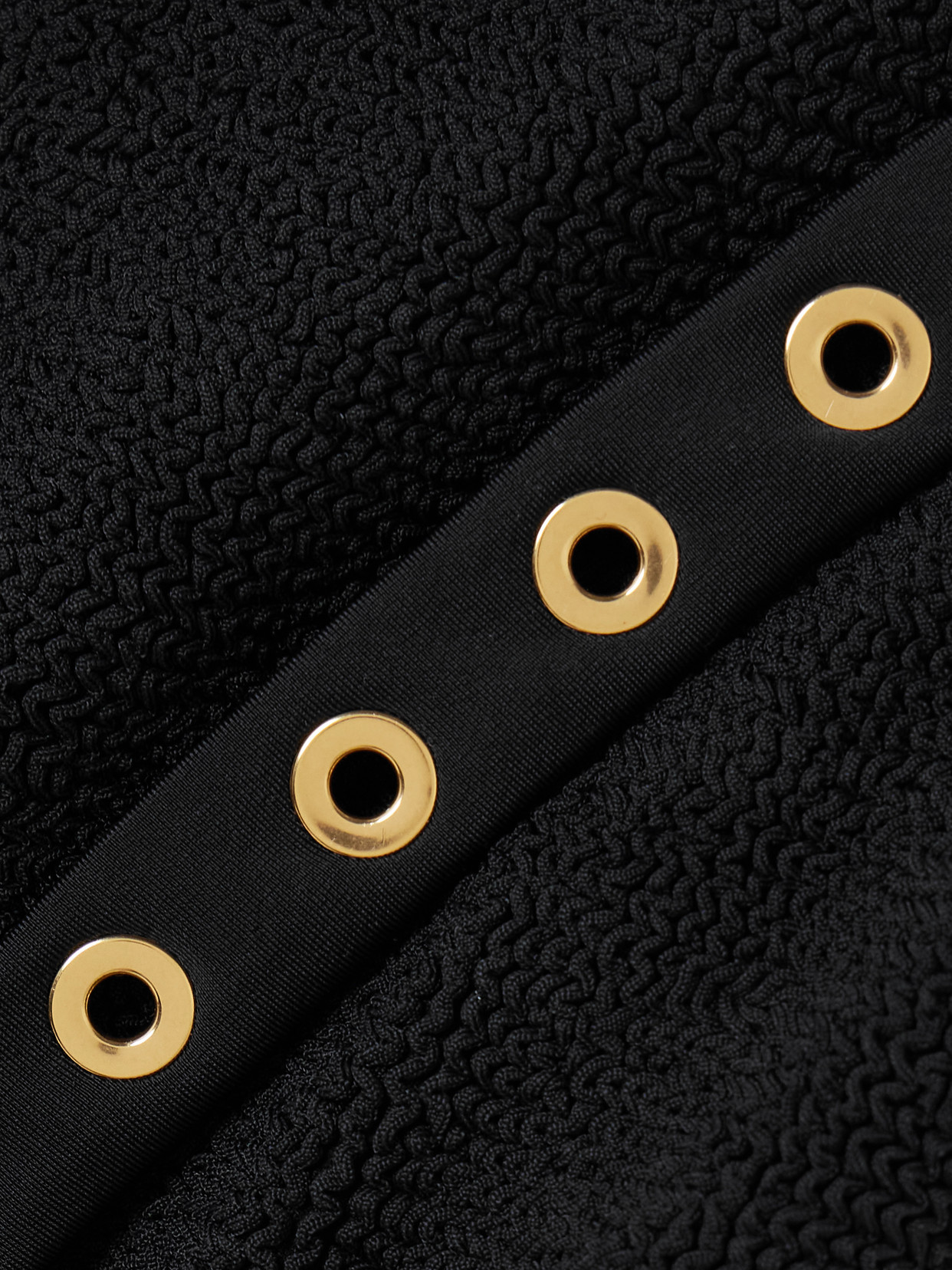 Hunza G Melody Eyelet-embellished Seersucker Swimsuit In Black