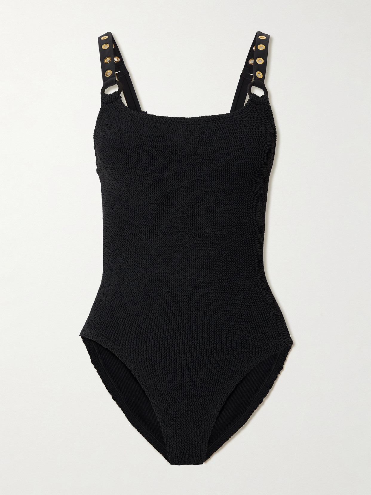 Hunza G Melody Eyelet-embellished Seersucker Swimsuit In Black