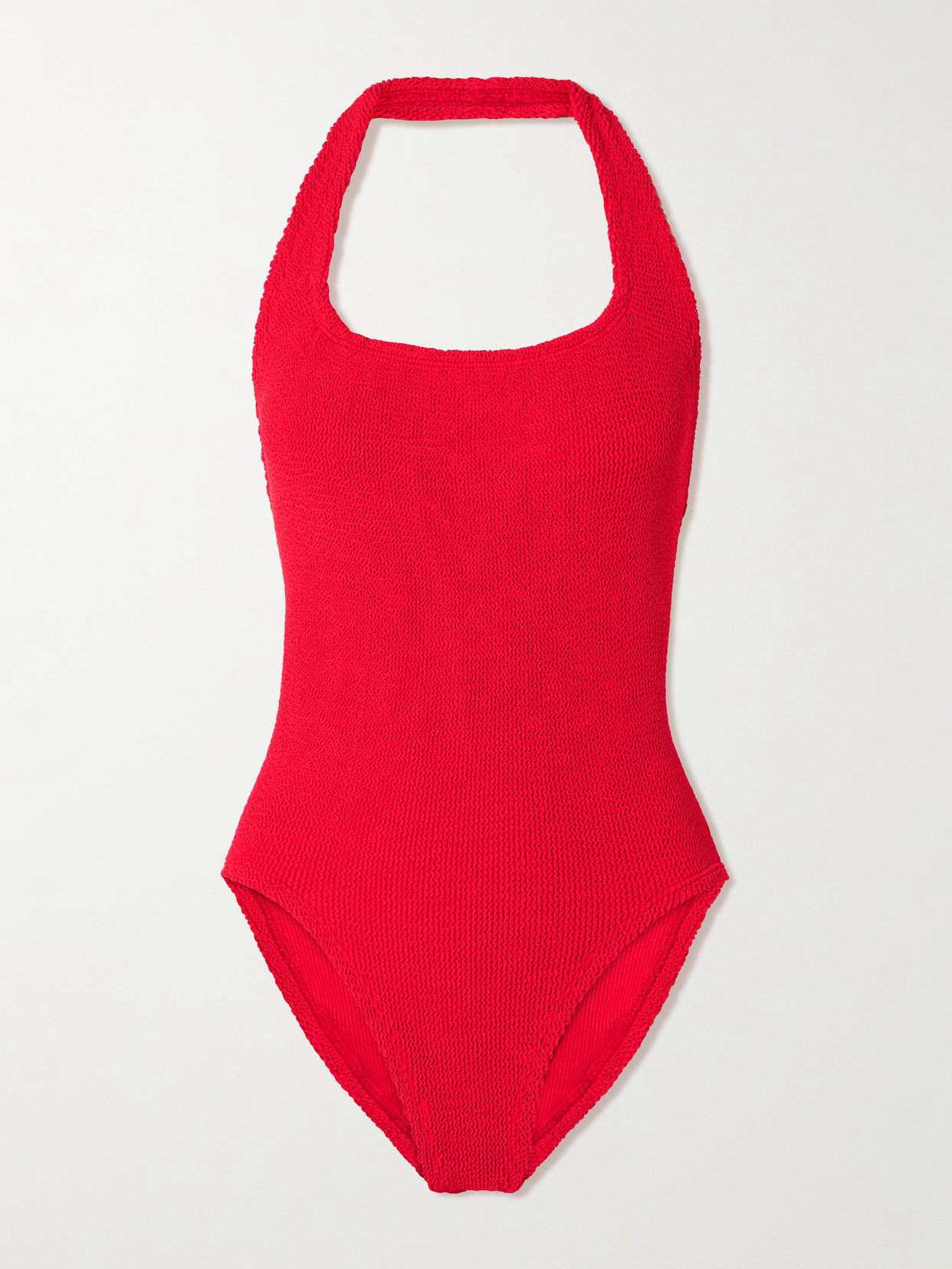 Hunza G Sandy Seersucker Halterneck Swimsuit In Red