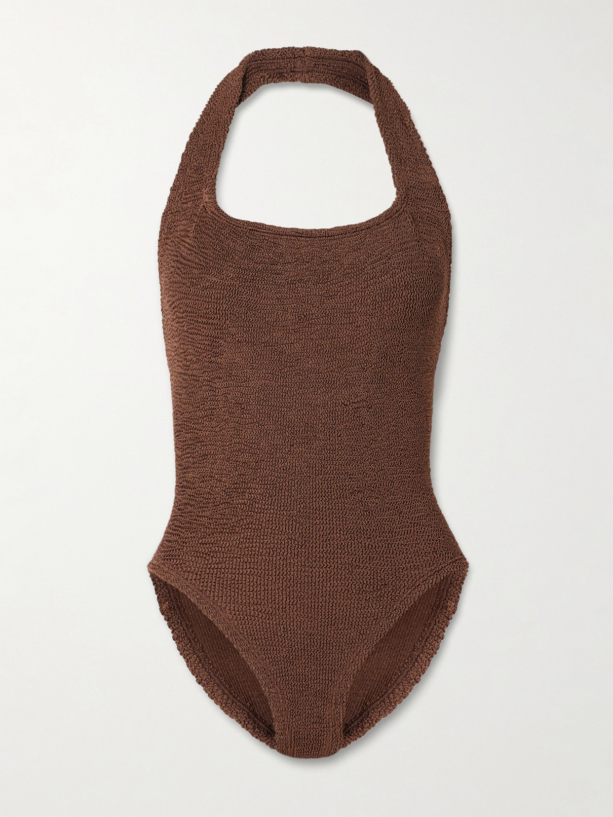 Hunza G Sandy Seersucker Halterneck Swimsuit In Brown