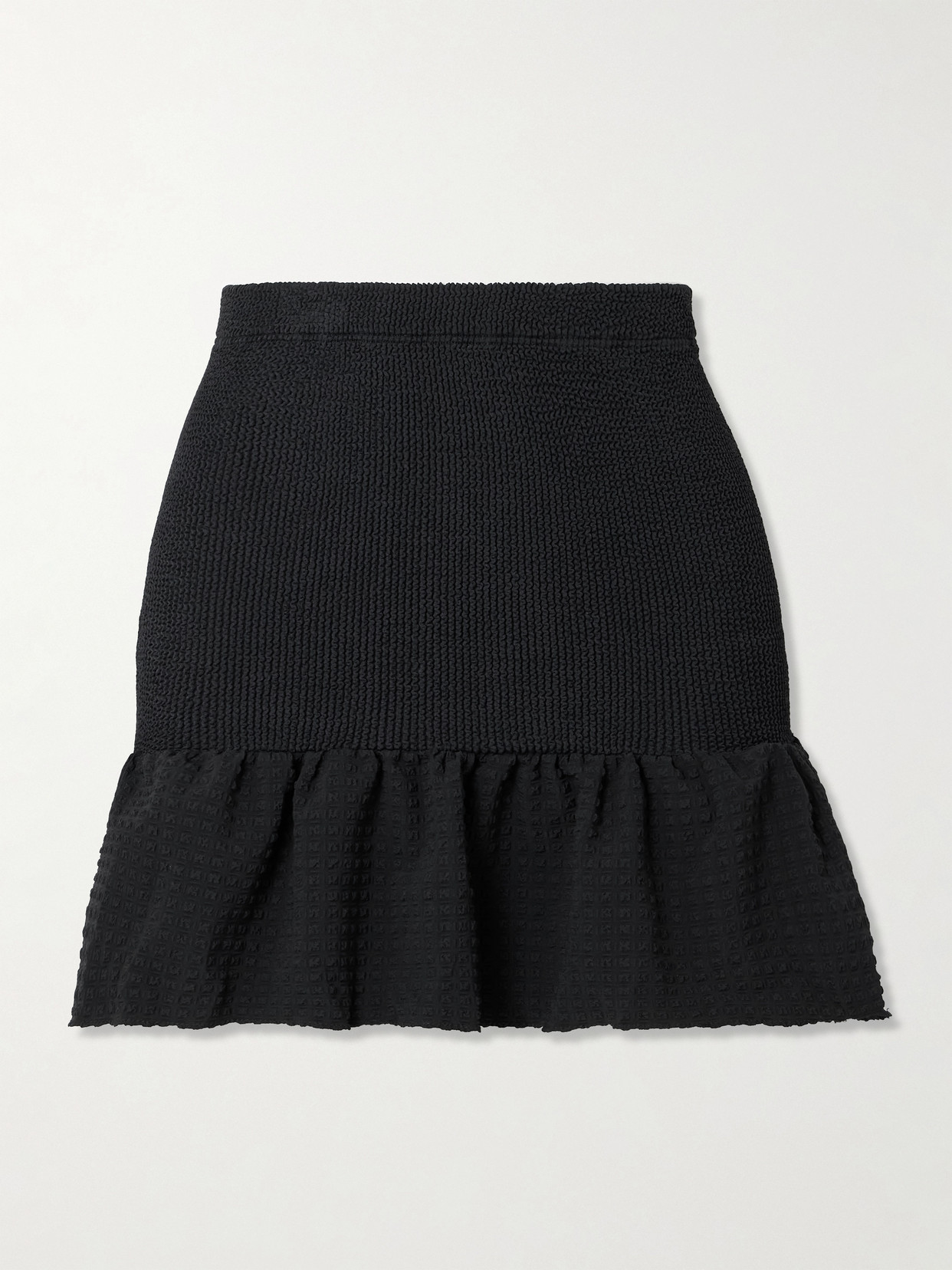 Hunza G Ruffled Waffle And Seersucker Mini Skirt In Black