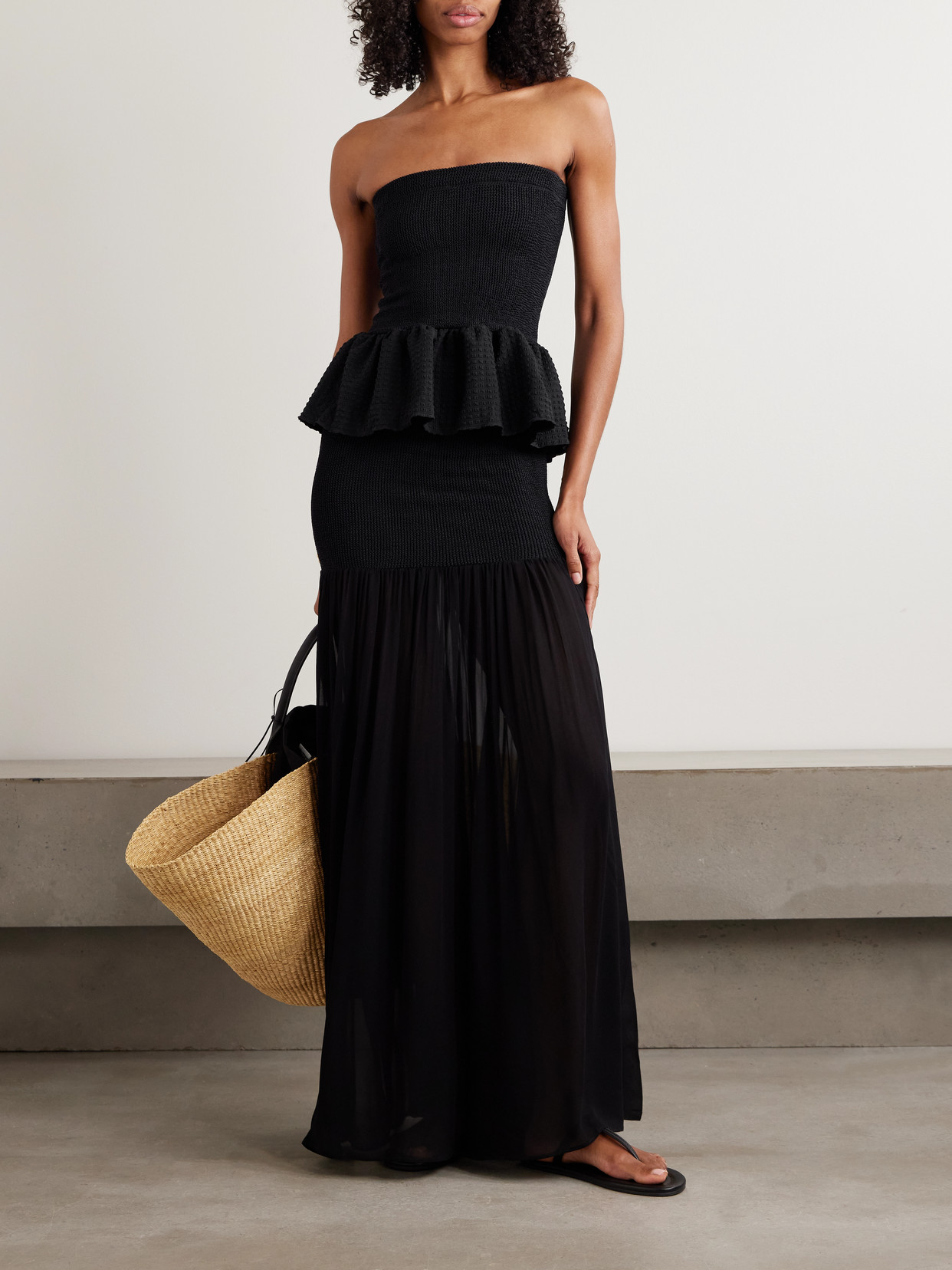 Hunza G Ruffled Waffle And Seersucker Mini Skirt In Black