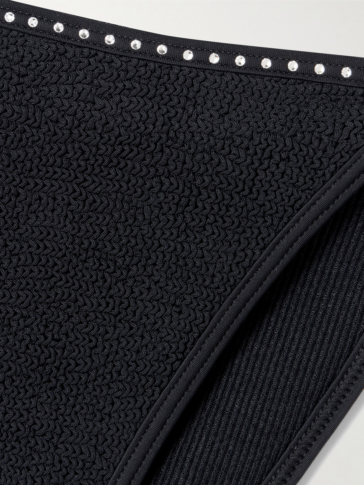 Hunza G Gina Swarovski Crystal-embellished Seersucker Bikini In Black