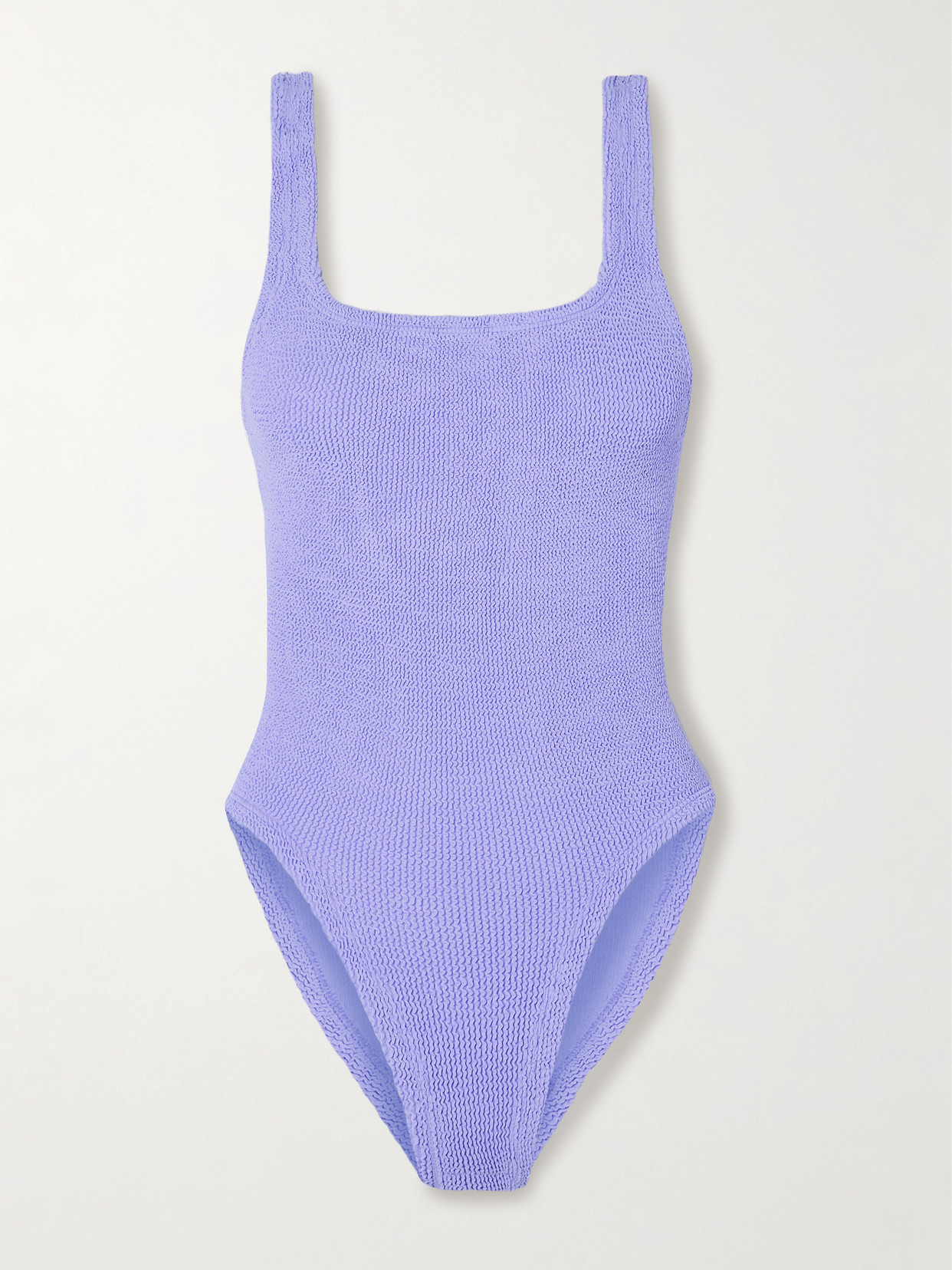Hunza G Coverage Square Neck Seersucker Swimsuit In Purple