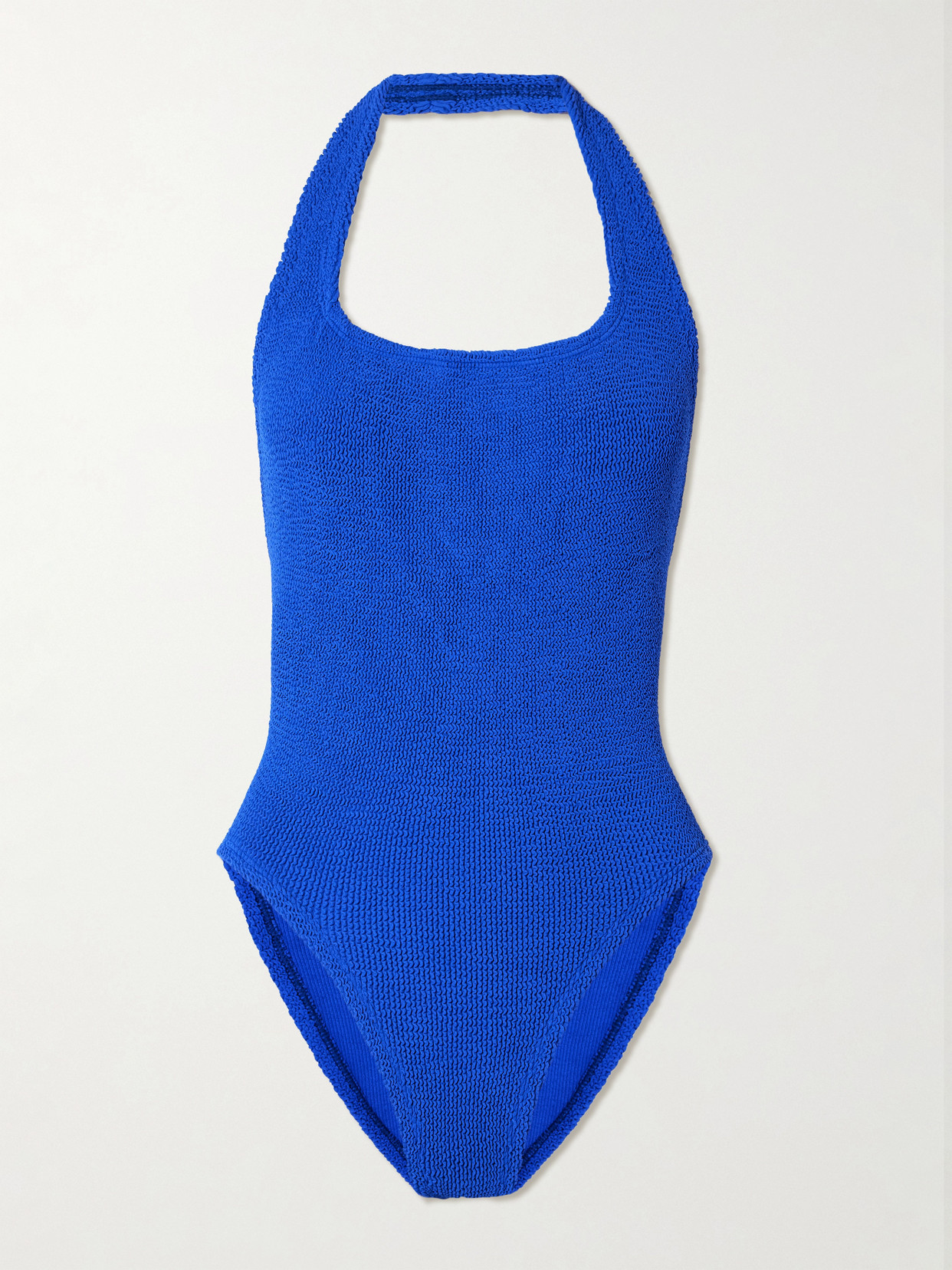 Hunza G Sandy Seersucker Halterneck Swimsuit In Blue
